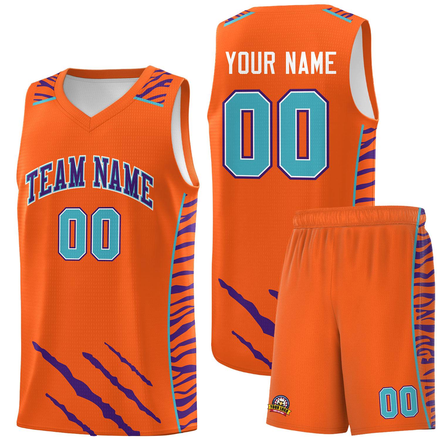Custom Orange Personalized Tiger Claw Pattern Sports Uniform Basketball Jersey