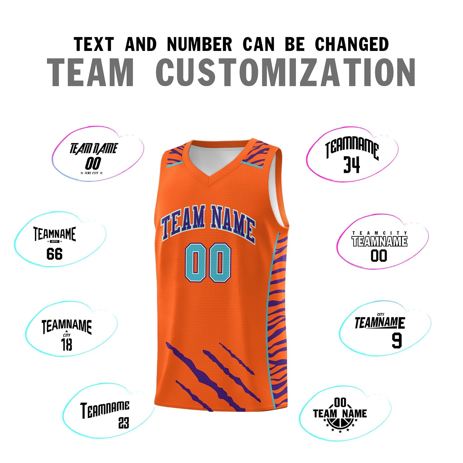 Custom Orange Personalized Tiger Claw Pattern Sports Uniform Basketball Jersey
