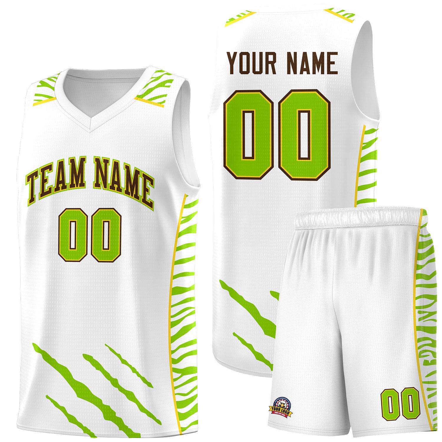 Custom White Personalized Tiger Claw Pattern Sports Uniform Basketball Jersey