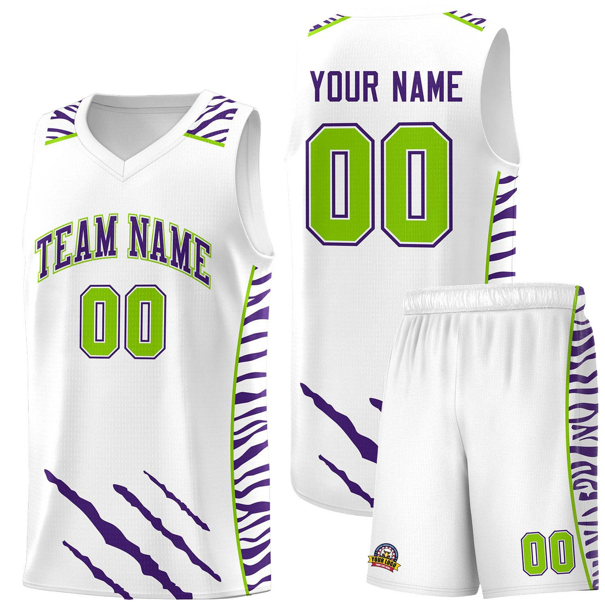 Custom White Personalized Tiger Claw Pattern Sports Uniform Basketball Jersey
