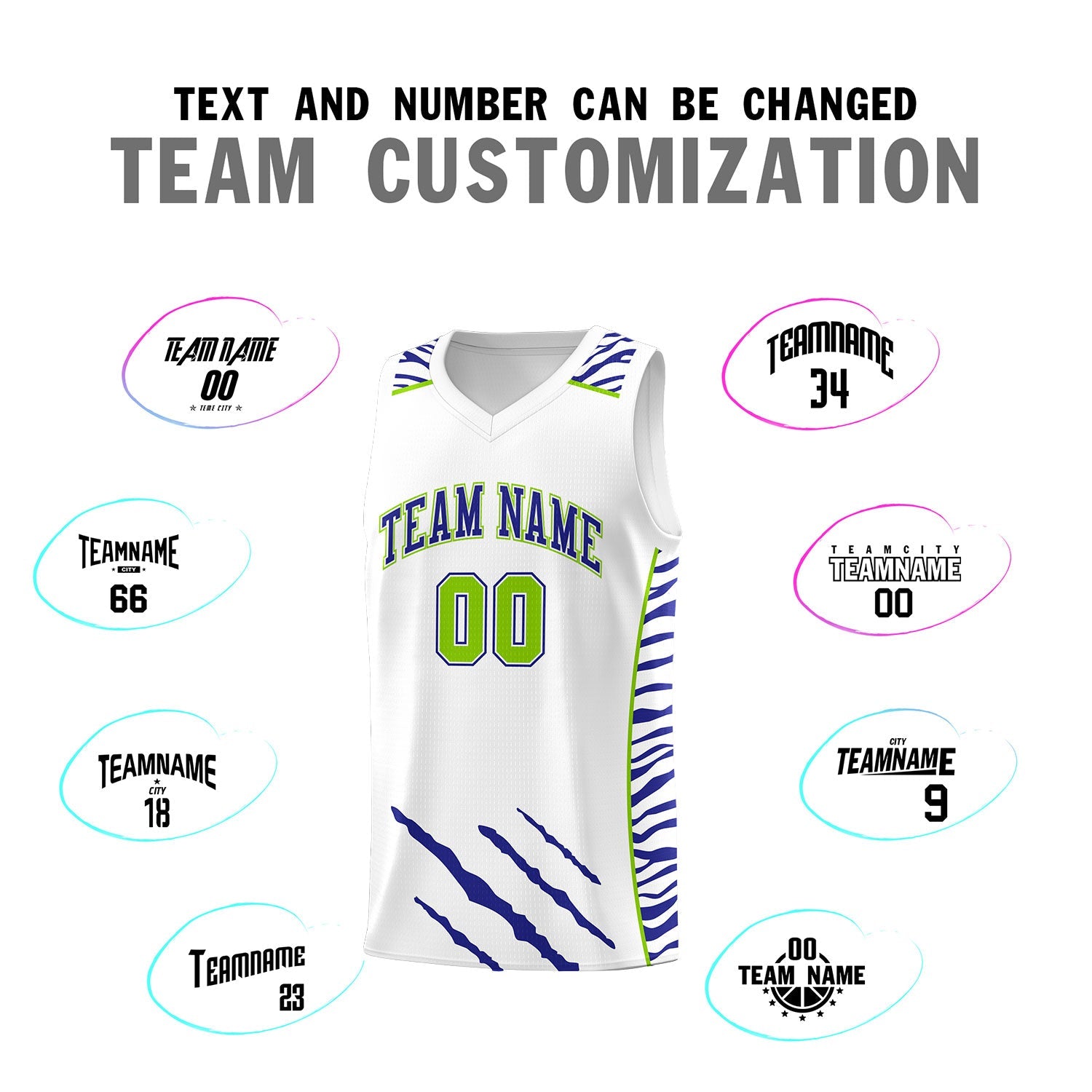 Custom White Personalized Tiger Claw Pattern Sports Uniform Basketball Jersey