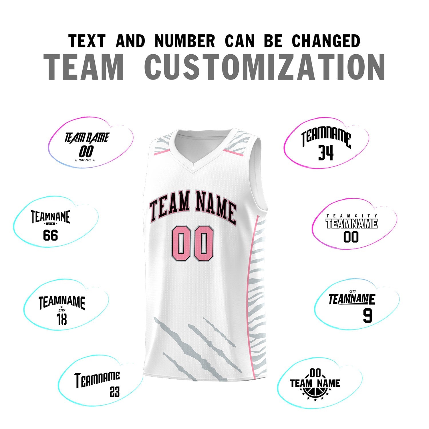 Custom White Personalized Tiger Claw Pattern Sports Uniform Basketball Jersey