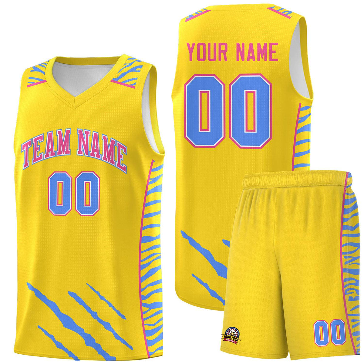 Custom Gold Personalized Tiger Claw Pattern Sports Uniform Basketball Jersey