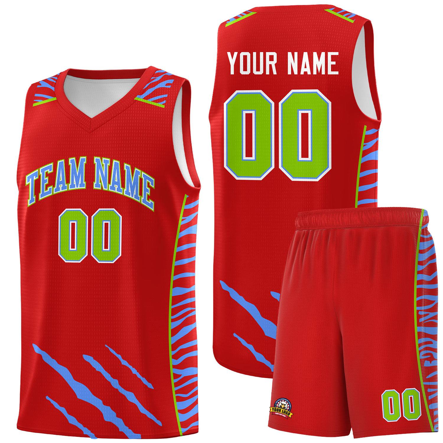 Custom Red Personalized Tiger Claw Pattern Sports Uniform Basketball Jersey