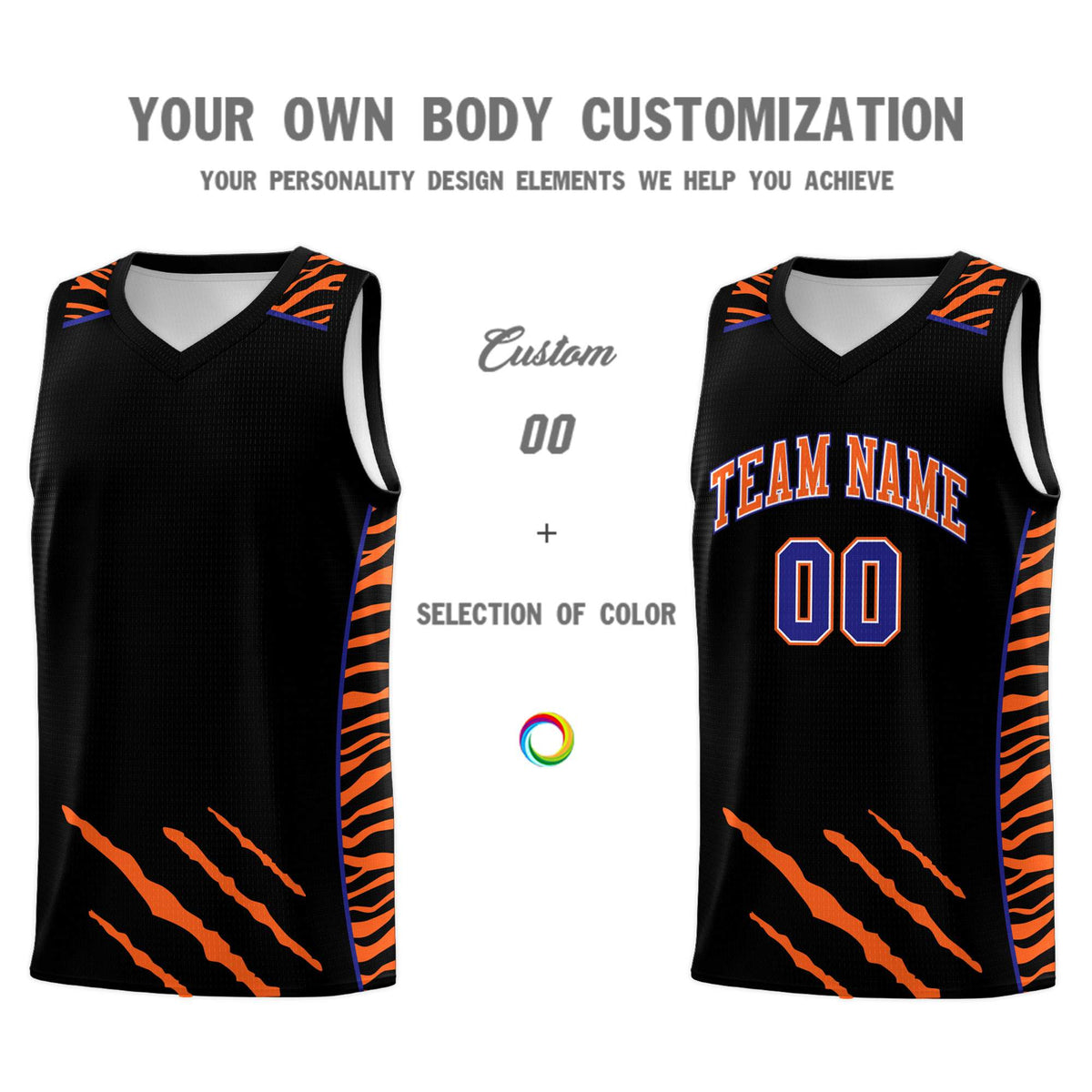 Custom Black Personalized Tiger Claw Pattern Sports Uniform Basketball Jersey
