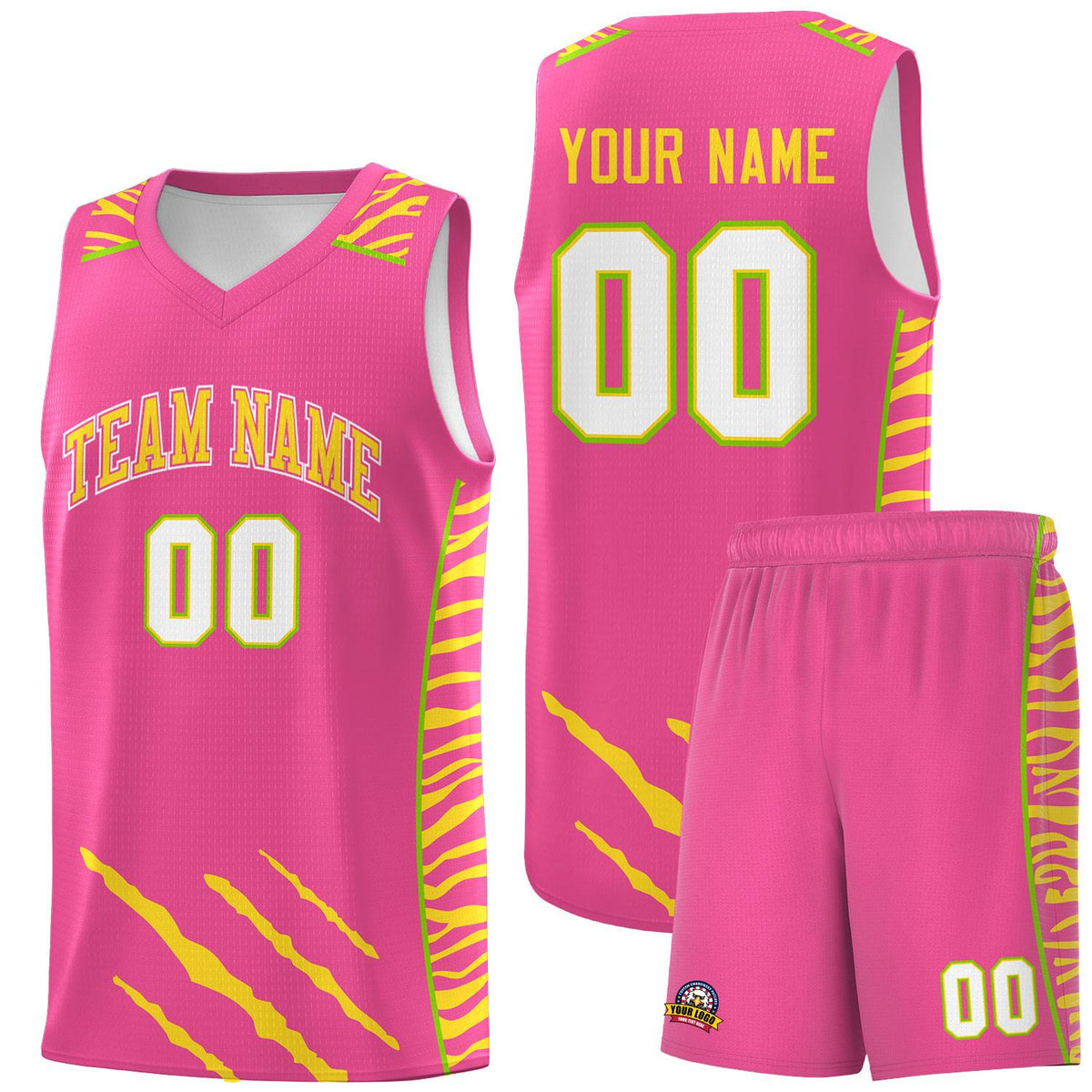 Custom Pink Personalized Tiger Claw Pattern Sports Uniform Basketball Jersey