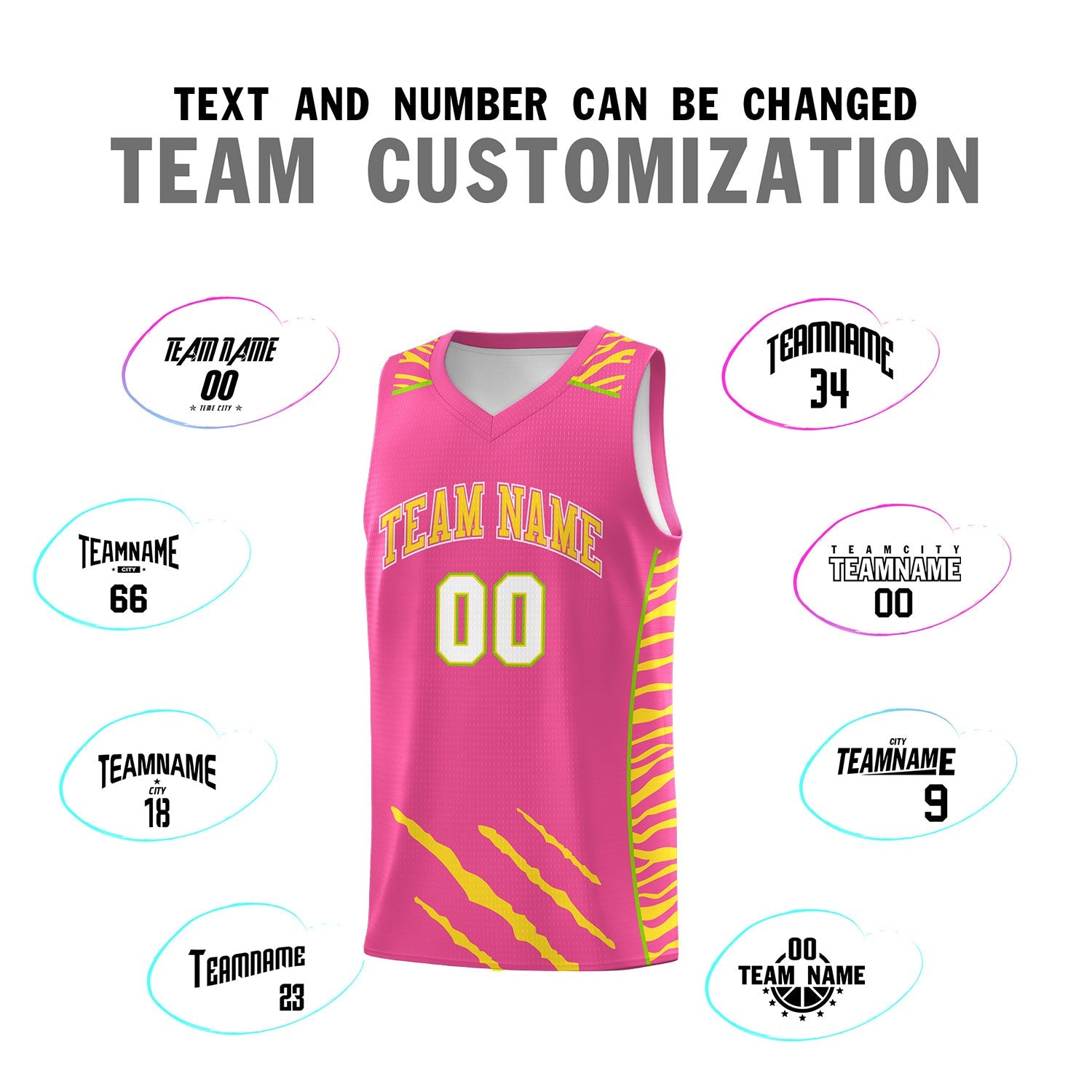 Custom Pink Personalized Tiger Claw Pattern Sports Uniform Basketball Jersey