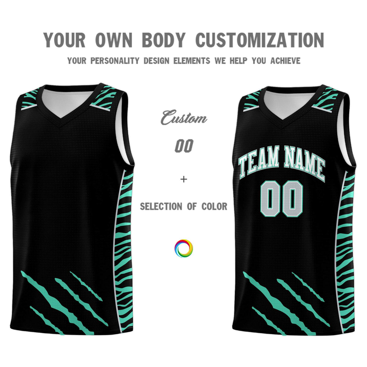 Custom Black Personalized Tiger Claw Pattern Sports Uniform Basketball Jersey