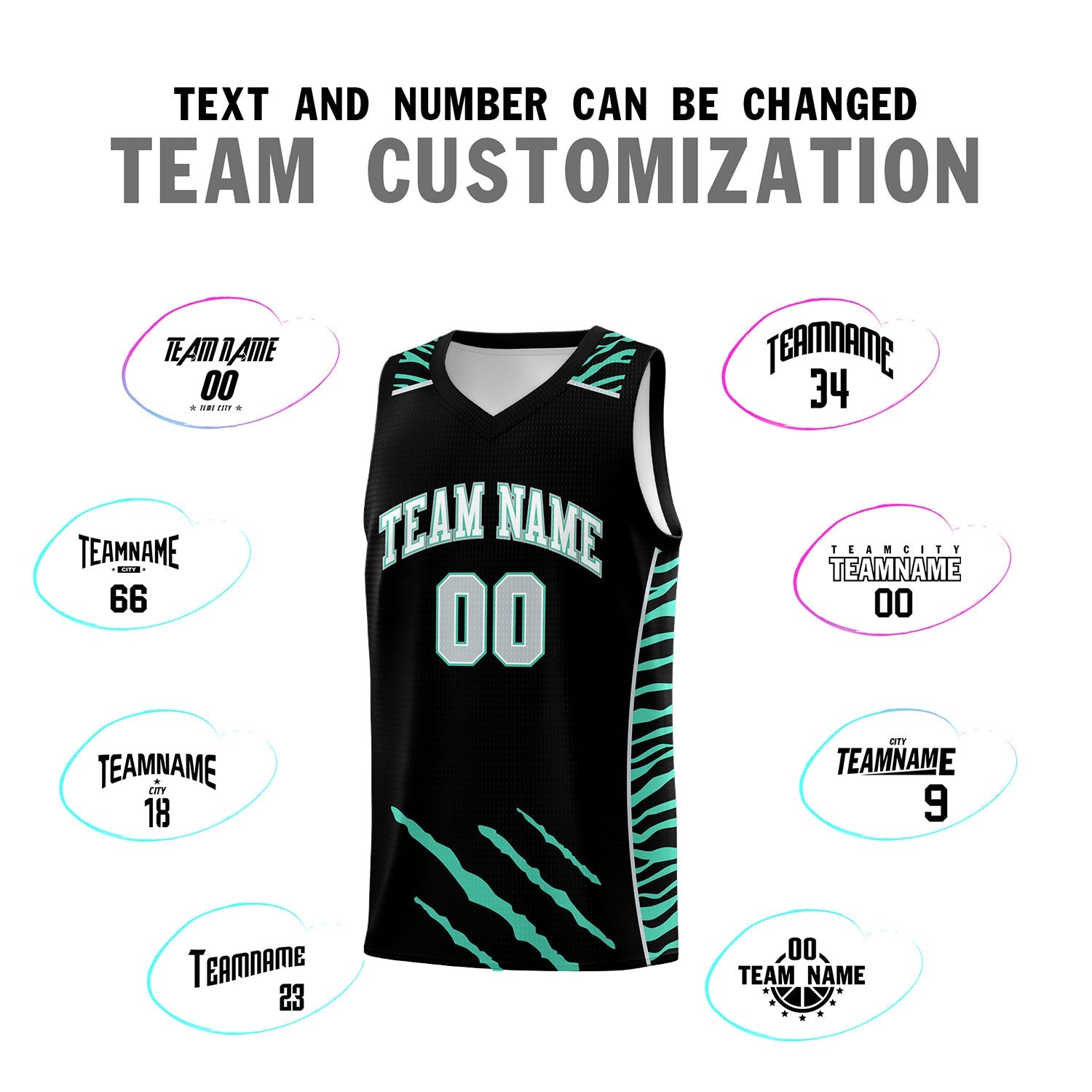 Custom Black Personalized Tiger Claw Pattern Sports Uniform Basketball Jersey