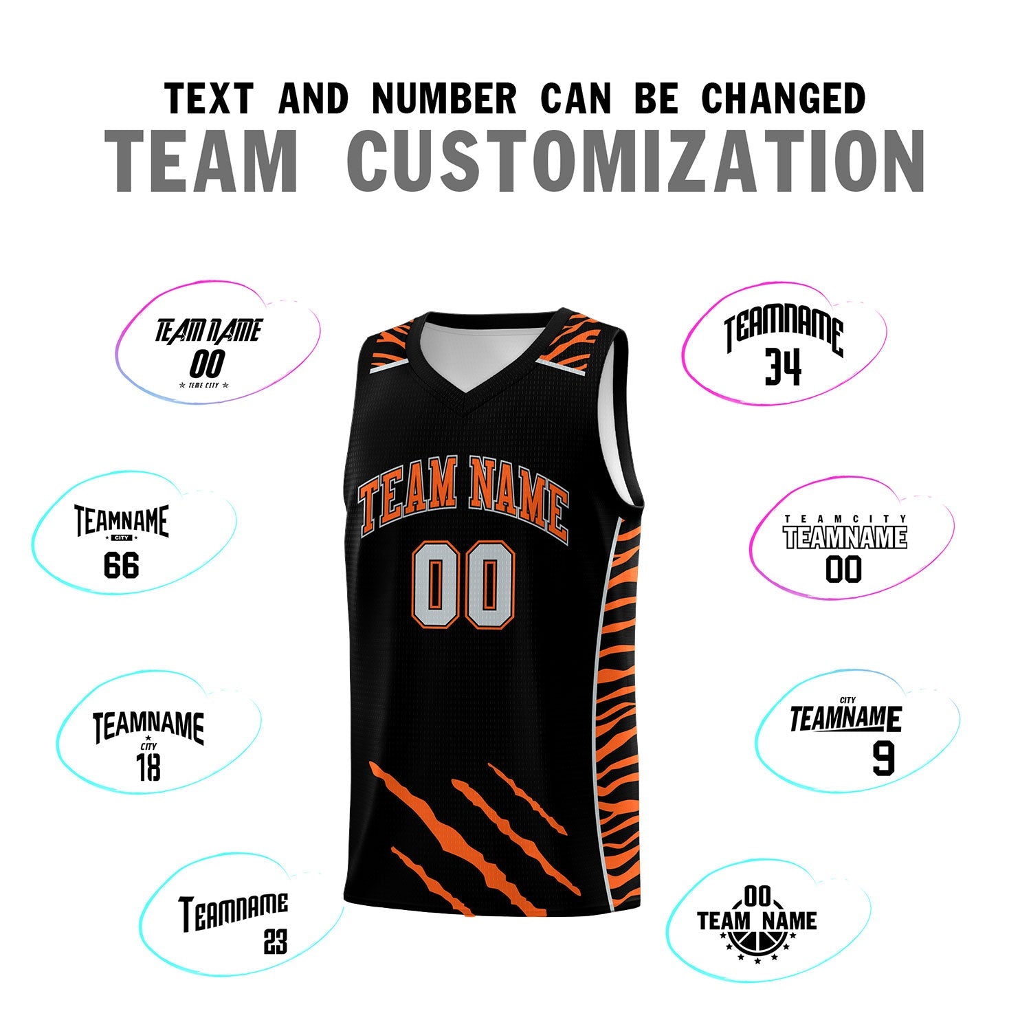 Custom Black Personalized Tiger Claw Pattern Sports Uniform Basketball Jersey