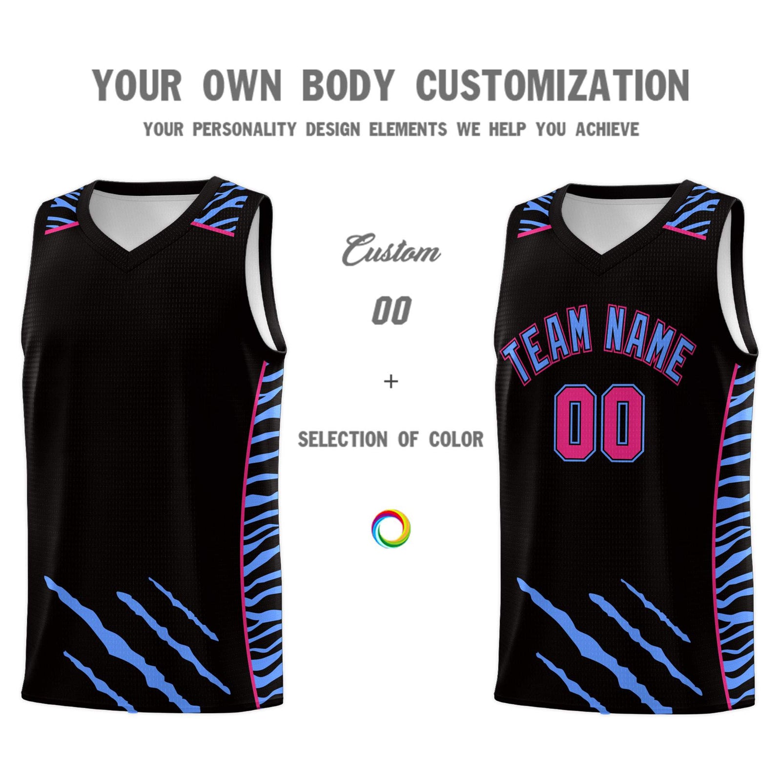 Custom Black Personalized Tiger Claw Pattern Sports Uniform Basketball Jersey