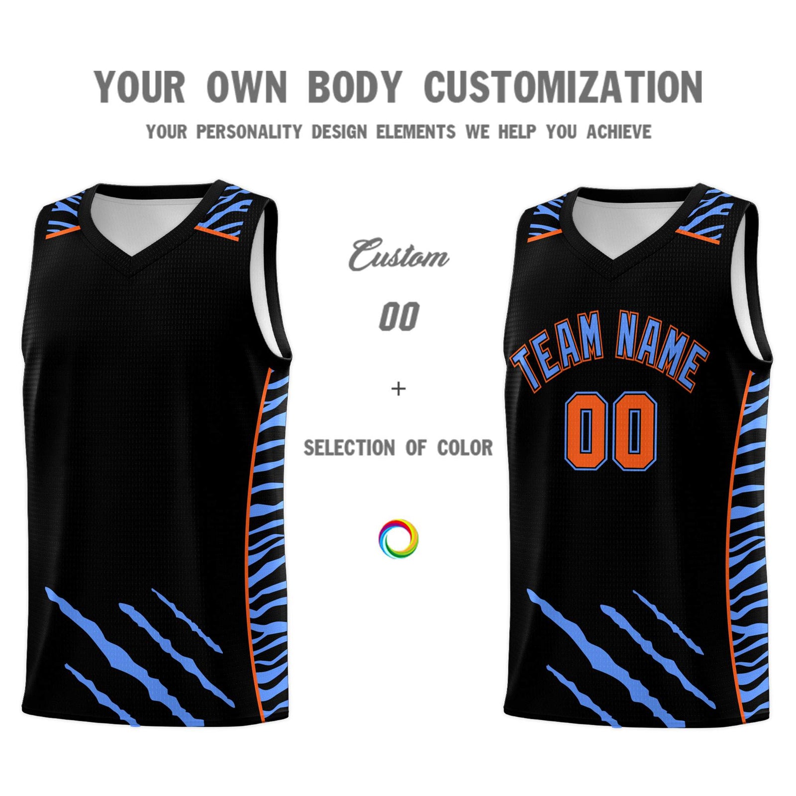 Custom Black Personalized Tiger Claw Pattern Sports Uniform Basketball Jersey
