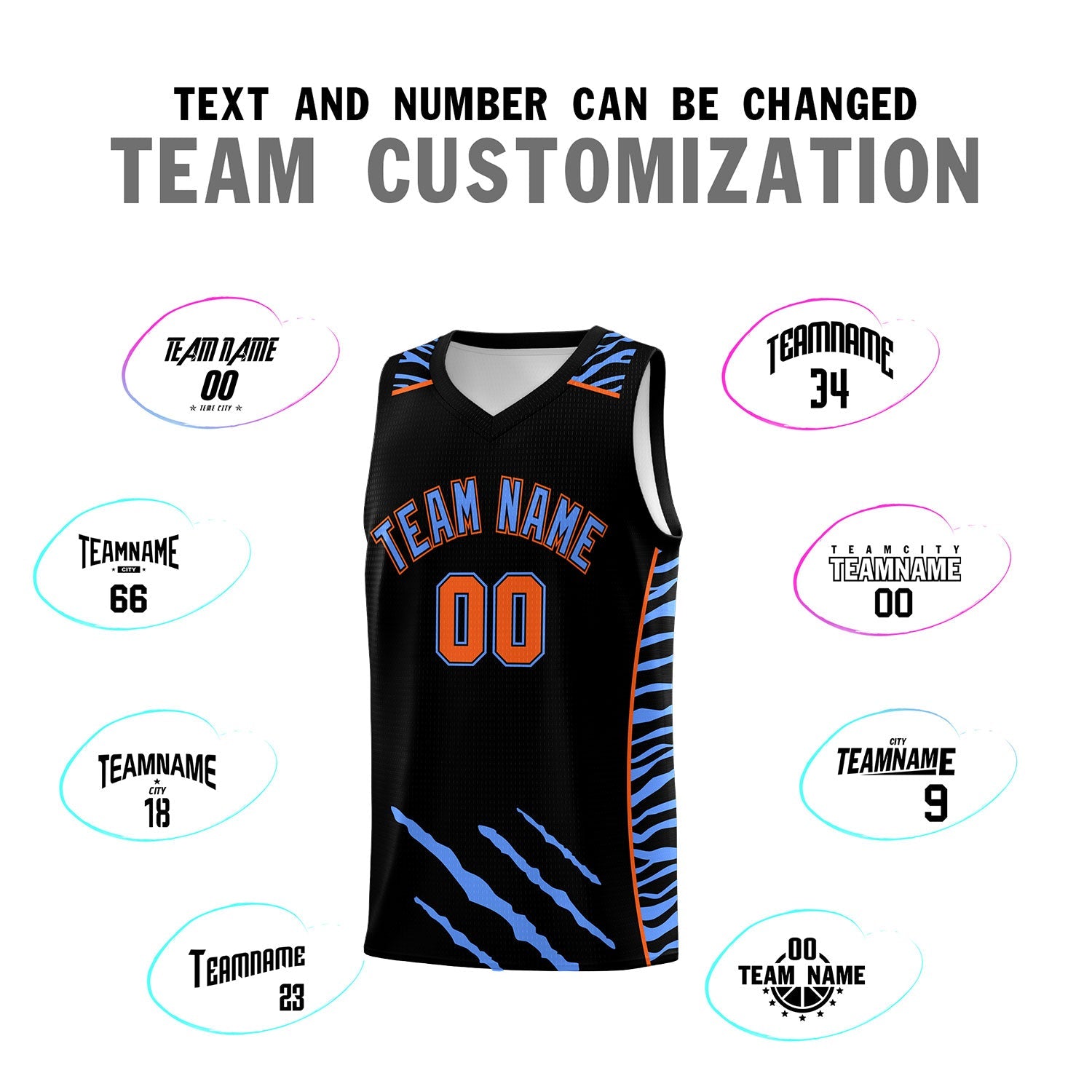 Custom Black Personalized Tiger Claw Pattern Sports Uniform Basketball Jersey