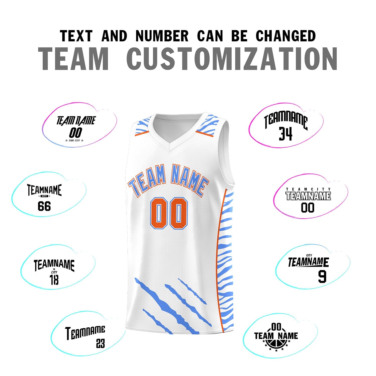 Custom White Personalized Tiger Claw Pattern Sports Uniform Basketball Jersey