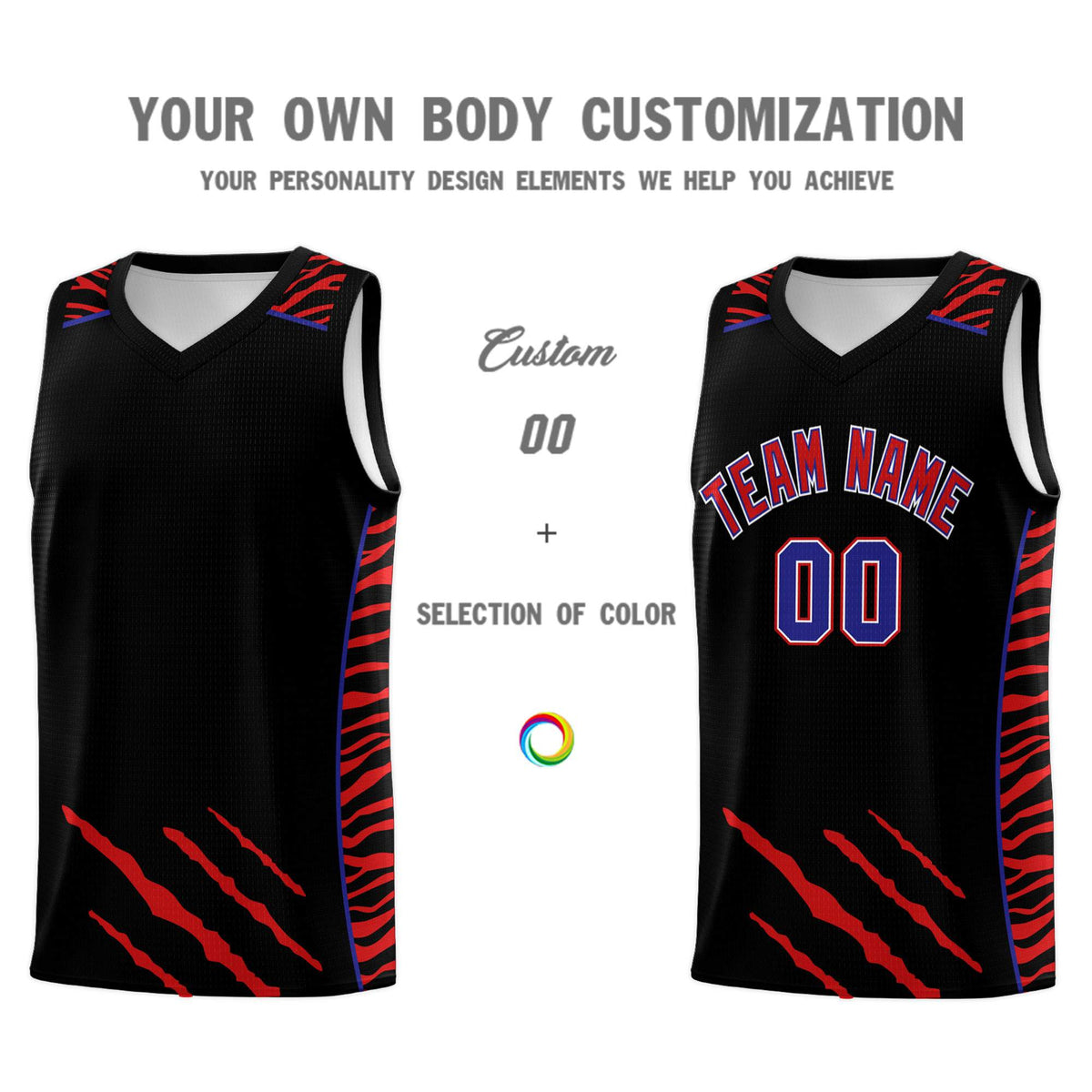Custom Black Personalized Tiger Claw Pattern Sports Uniform Basketball Jersey
