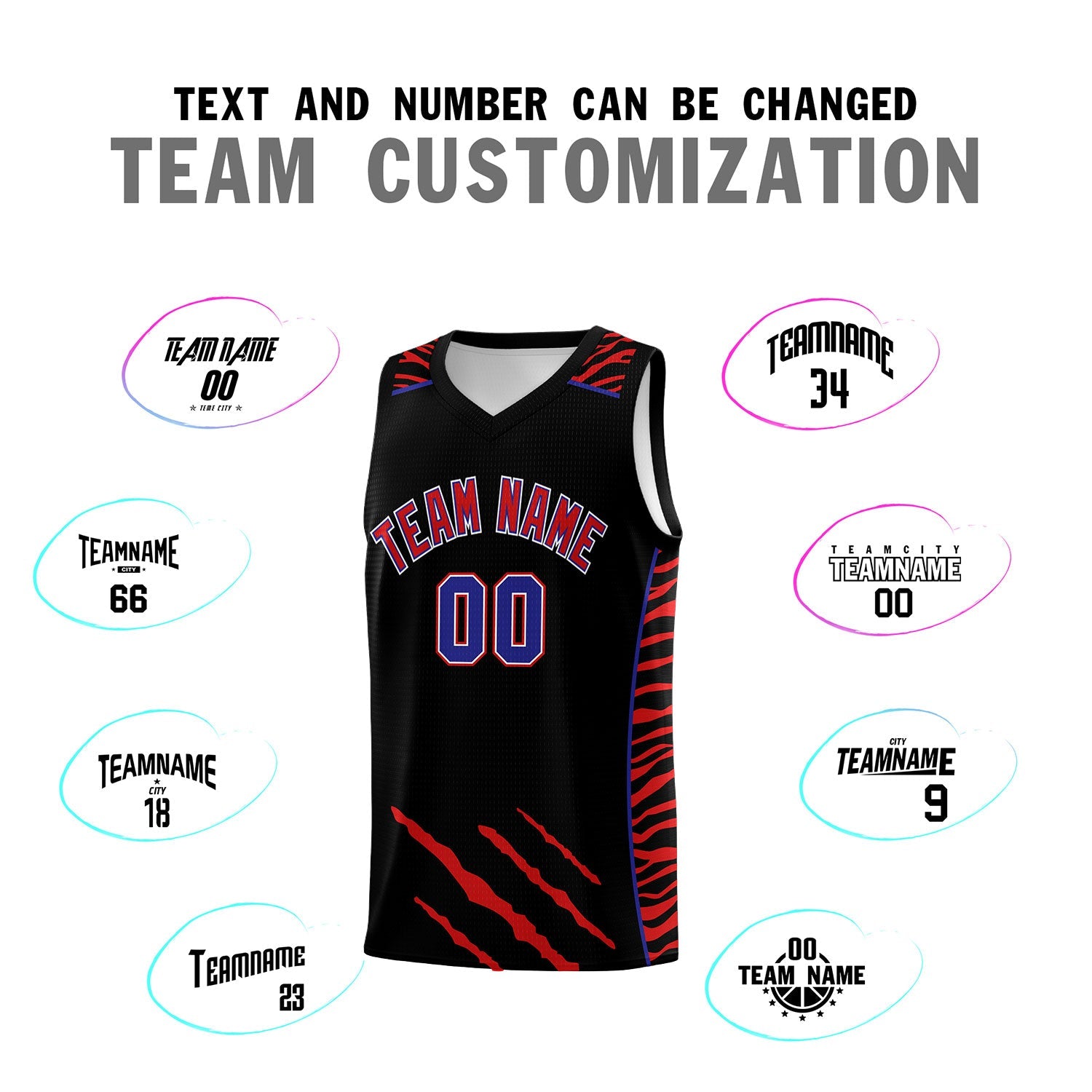 Custom Black Personalized Tiger Claw Pattern Sports Uniform Basketball Jersey