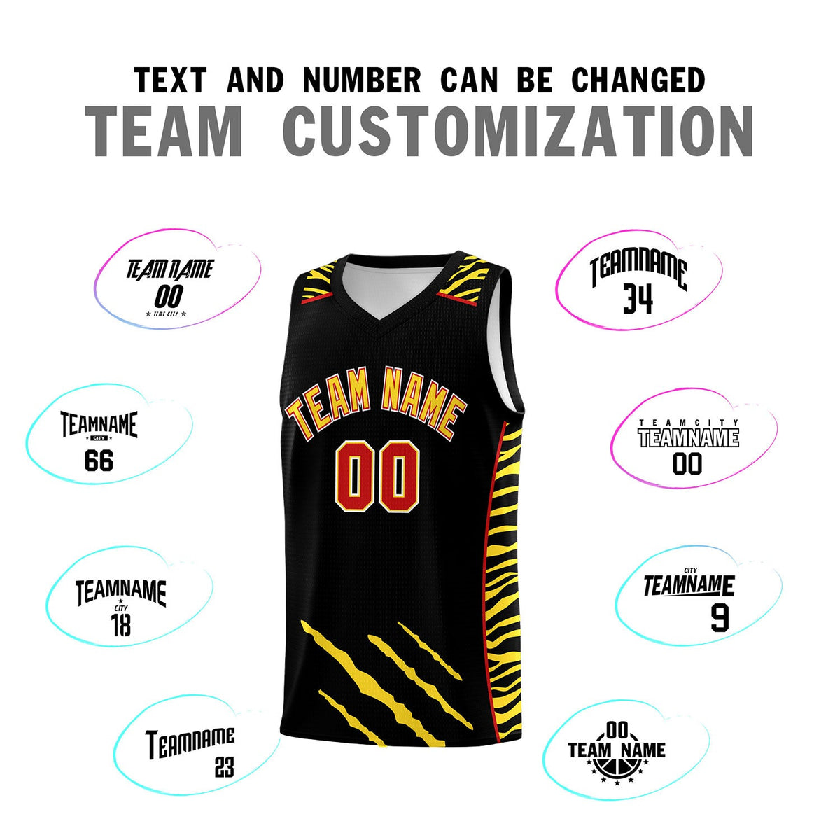 Custom Black Personalized Tiger Claw Pattern Sports Uniform Basketball Jersey