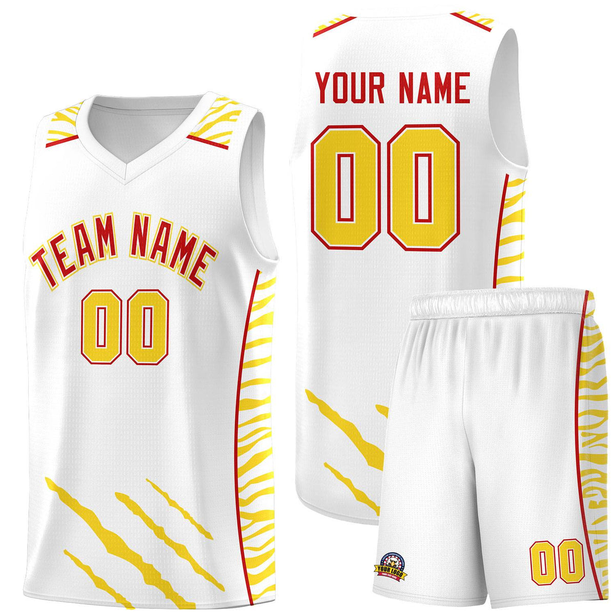 Custom White Personalized Tiger Claw Pattern Sports Uniform Basketball Jersey
