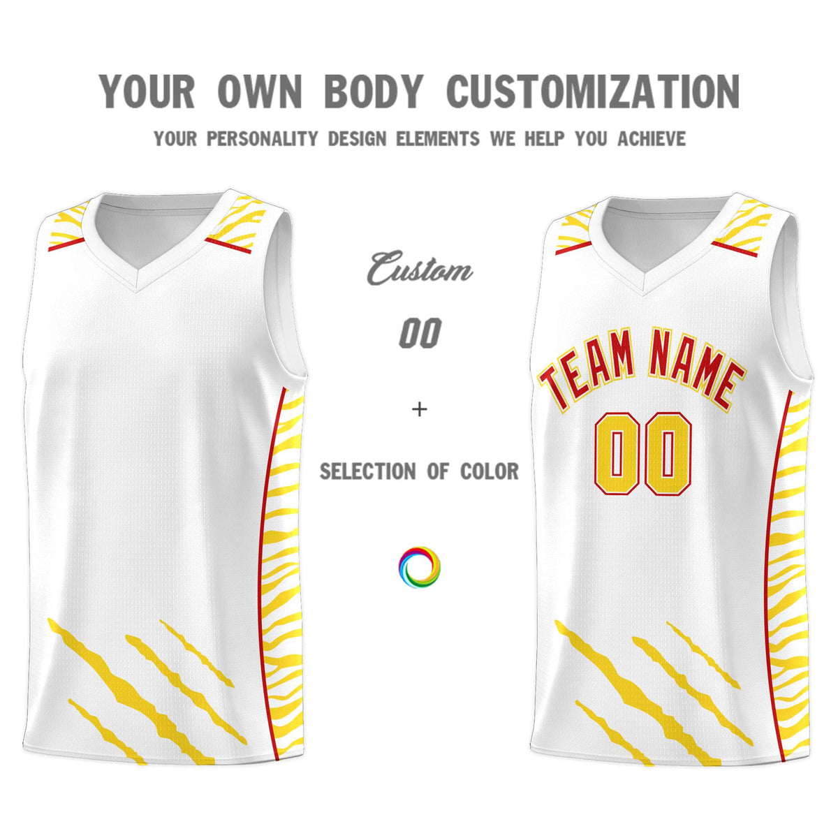 Custom White Personalized Tiger Claw Pattern Sports Uniform Basketball Jersey