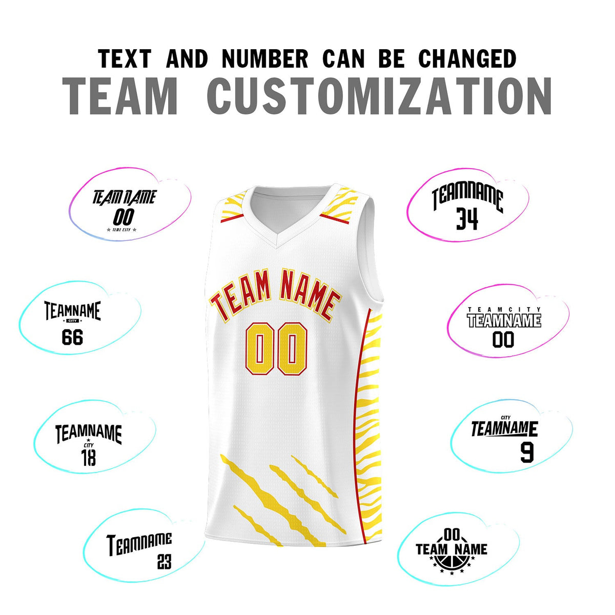 Custom White Personalized Tiger Claw Pattern Sports Uniform Basketball Jersey