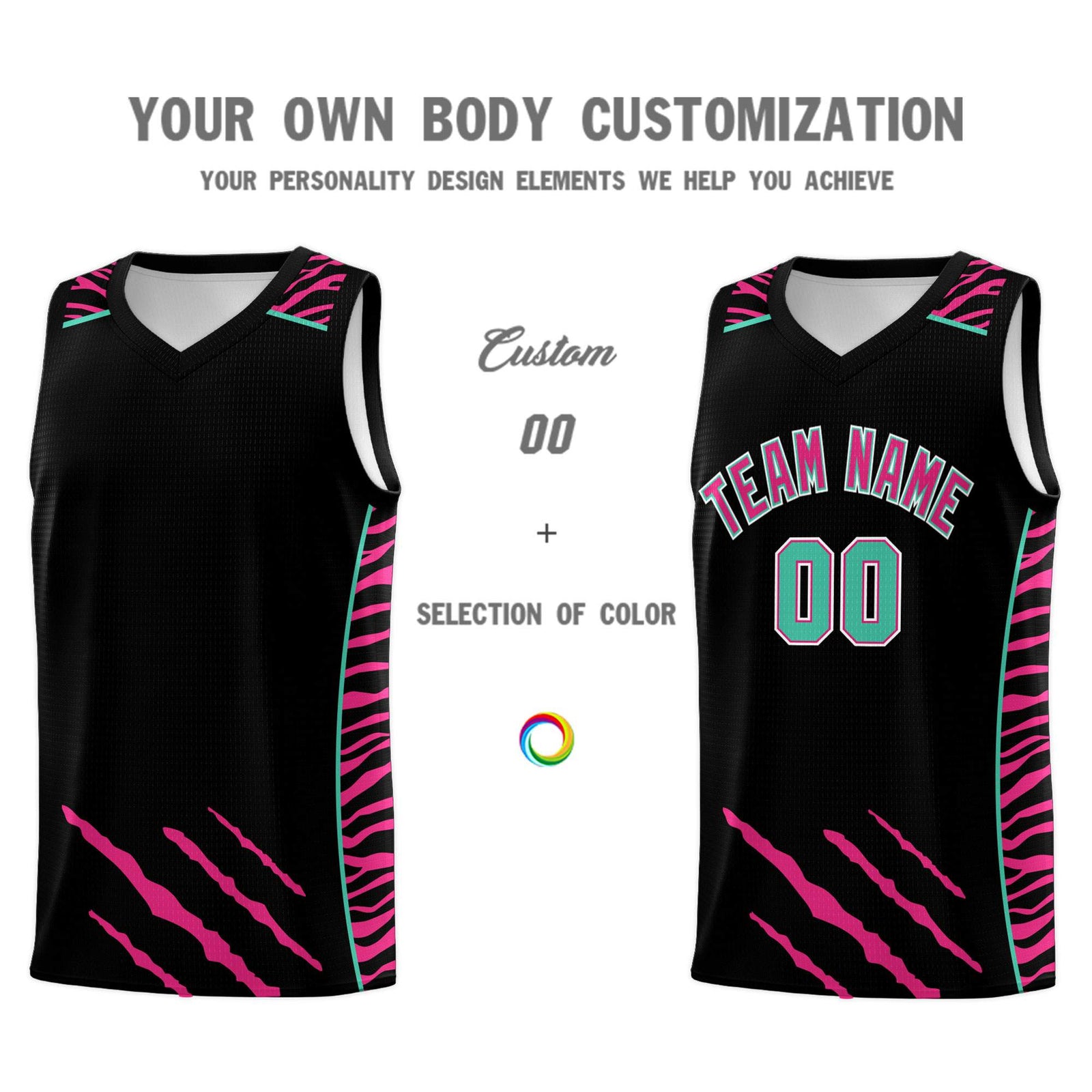 Custom Black Personalized Tiger Claw Pattern Sports Uniform Basketball Jersey