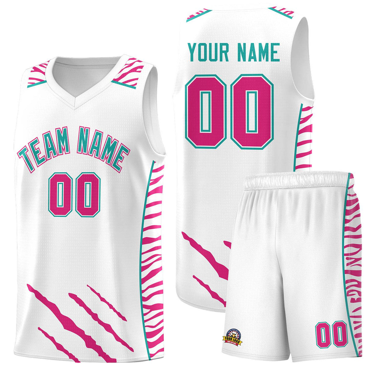 Custom White Personalized Tiger Claw Pattern Sports Uniform Basketball Jersey