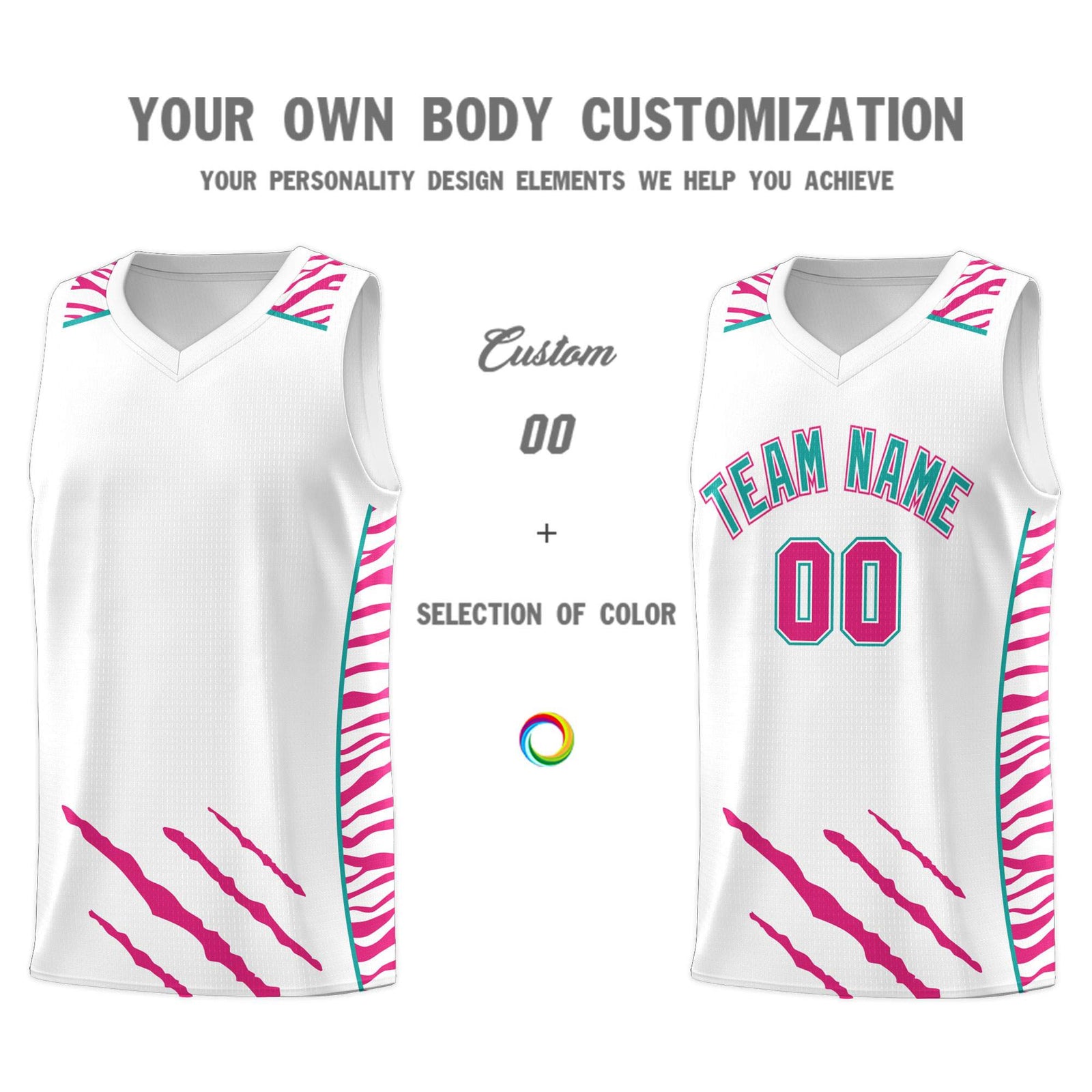 Custom White Personalized Tiger Claw Pattern Sports Uniform Basketball Jersey
