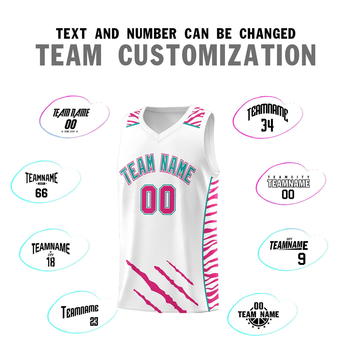 Custom White Personalized Tiger Claw Pattern Sports Uniform Basketball Jersey