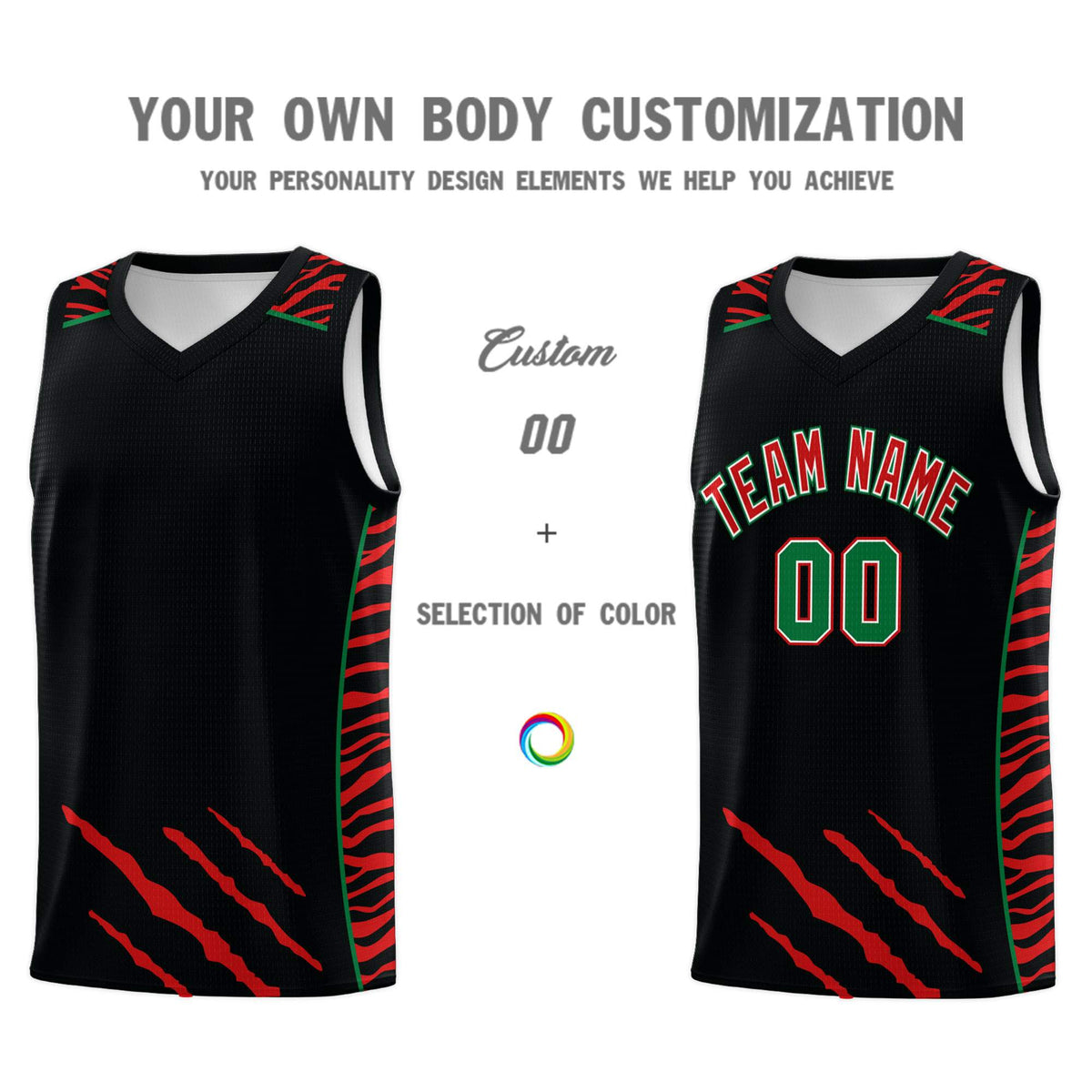 Custom Black Personalized Tiger Claw Pattern Sports Uniform Basketball Jersey