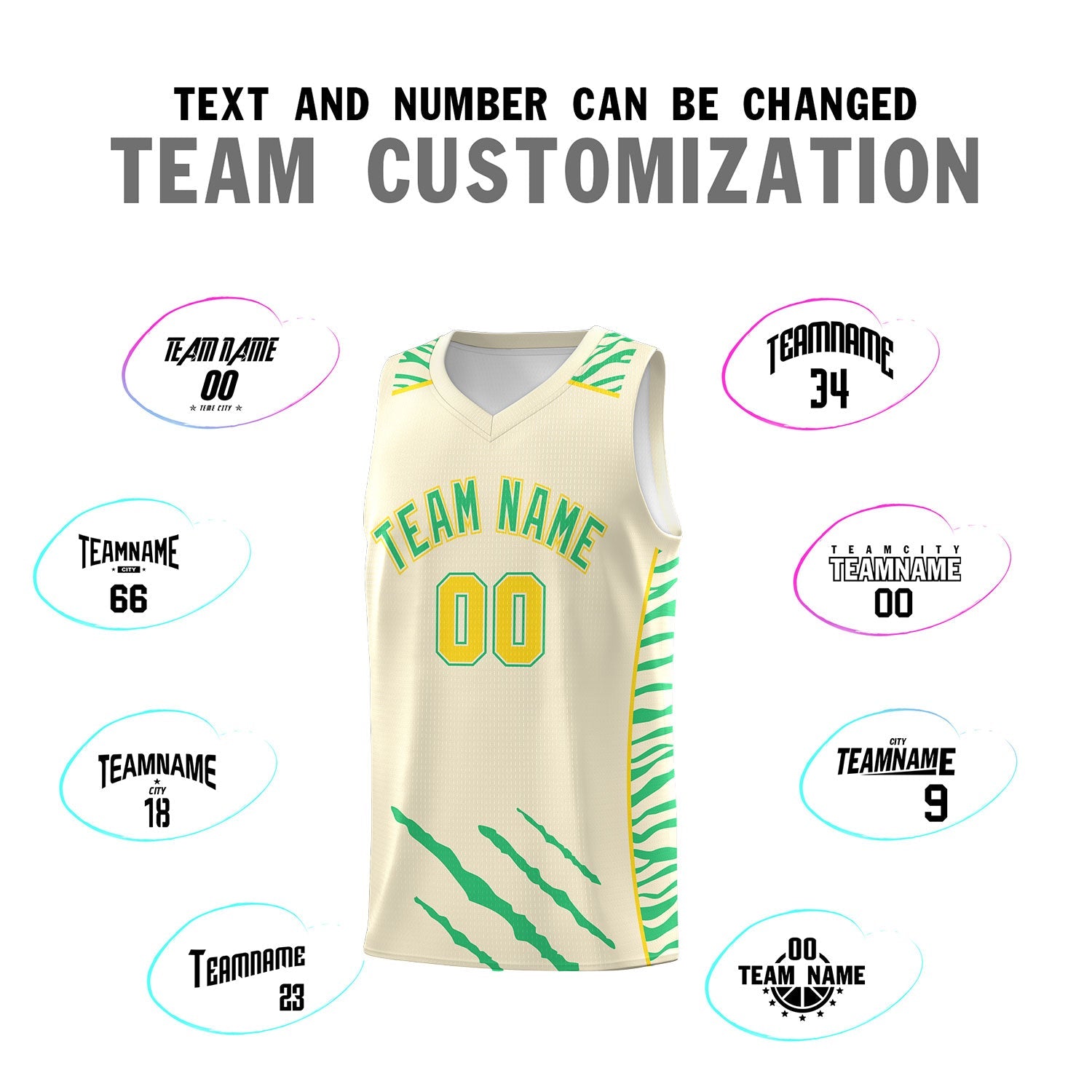 Custom Cream Personalized Tiger Claw Pattern Sports Uniform Basketball Jersey