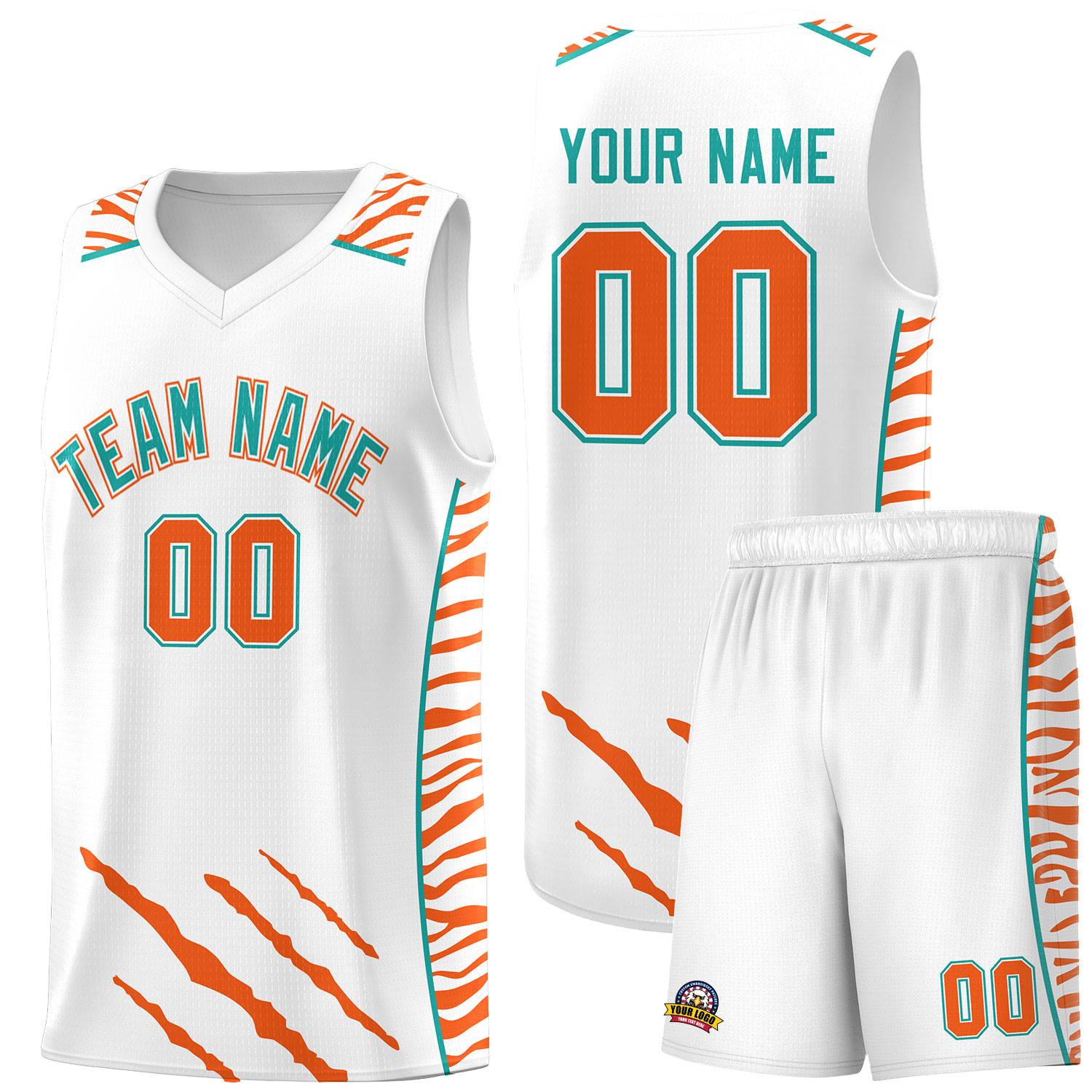 Custom White Personalized Tiger Claw Pattern Sports Uniform Basketball Jersey