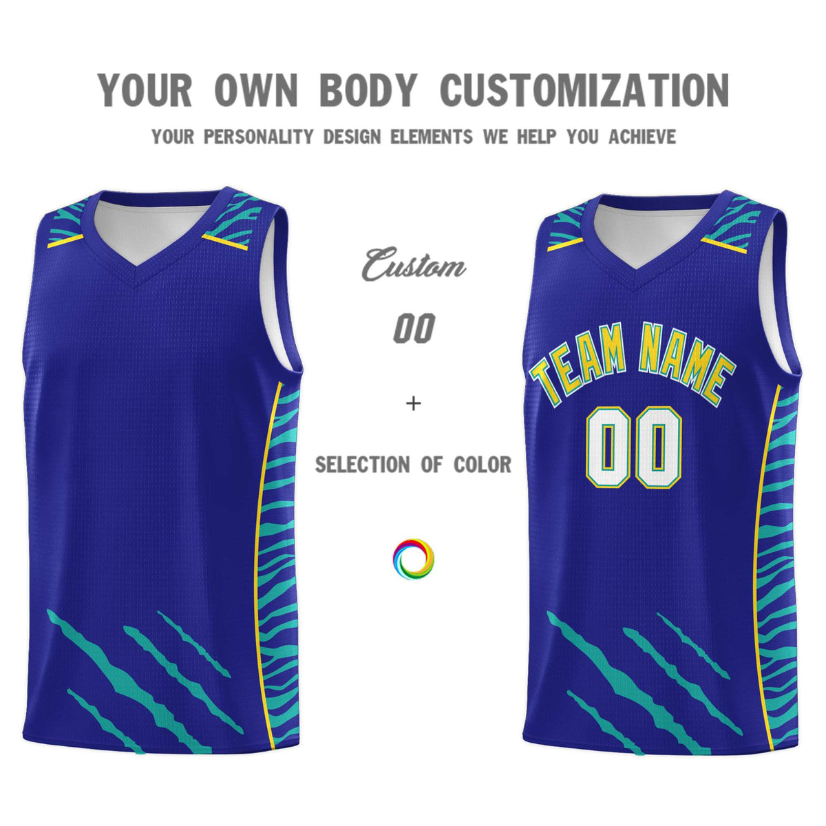 Custom Royal Personalized Tiger Claw Pattern Sports Uniform Basketball Jersey