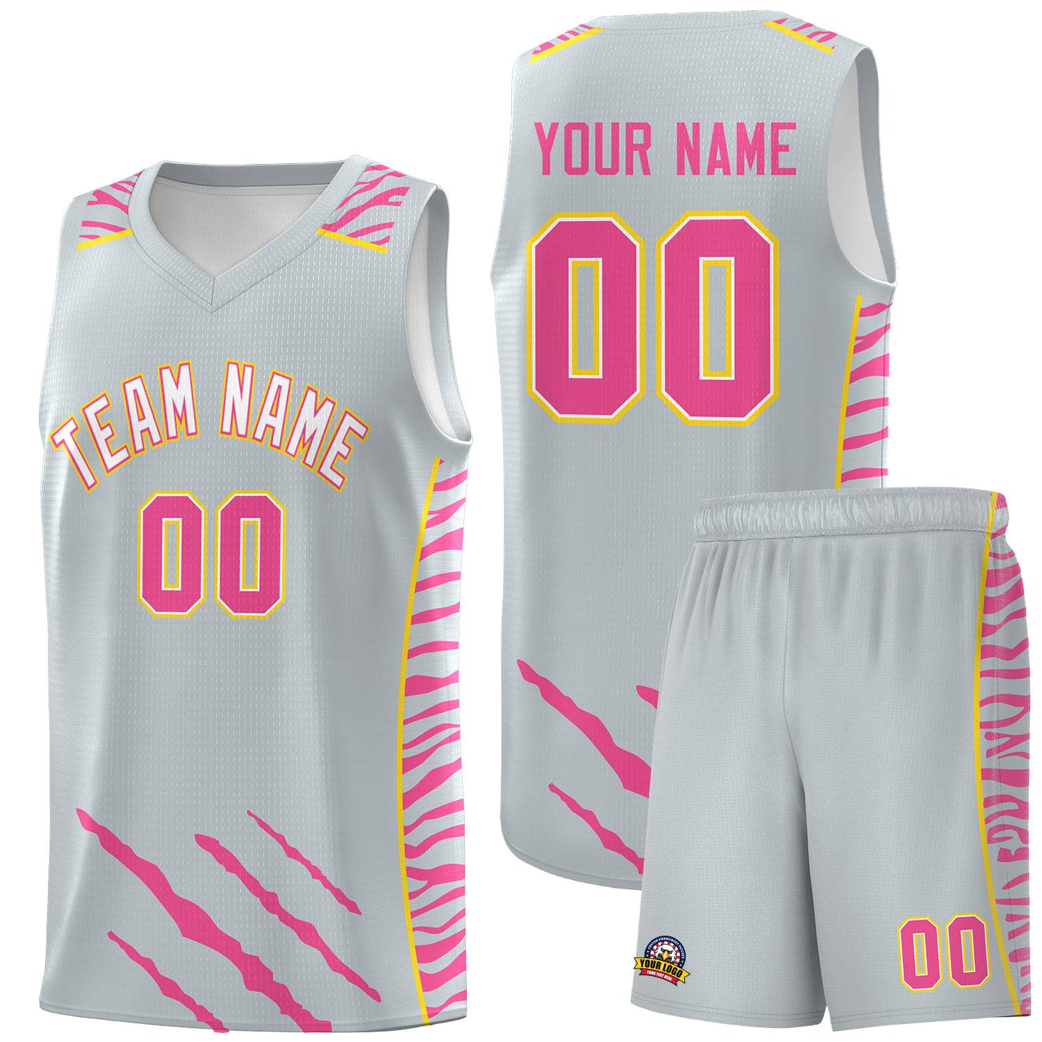 Custom Silver Personalized Tiger Claw Pattern Sports Uniform Basketball Jersey