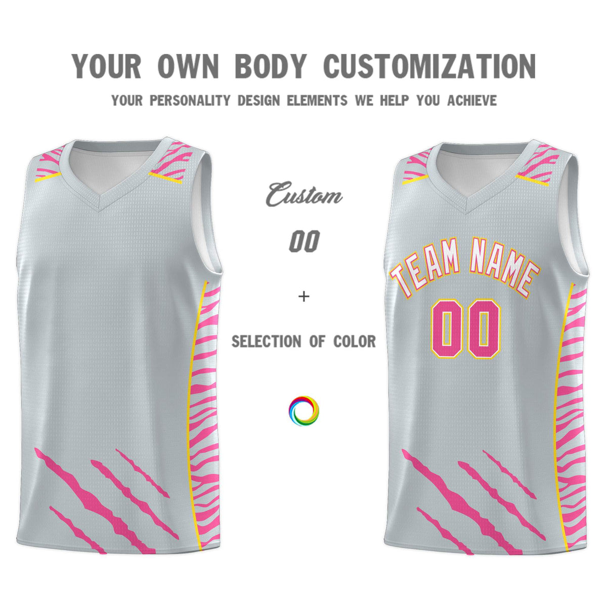 Custom Silver Personalized Tiger Claw Pattern Sports Uniform Basketball Jersey