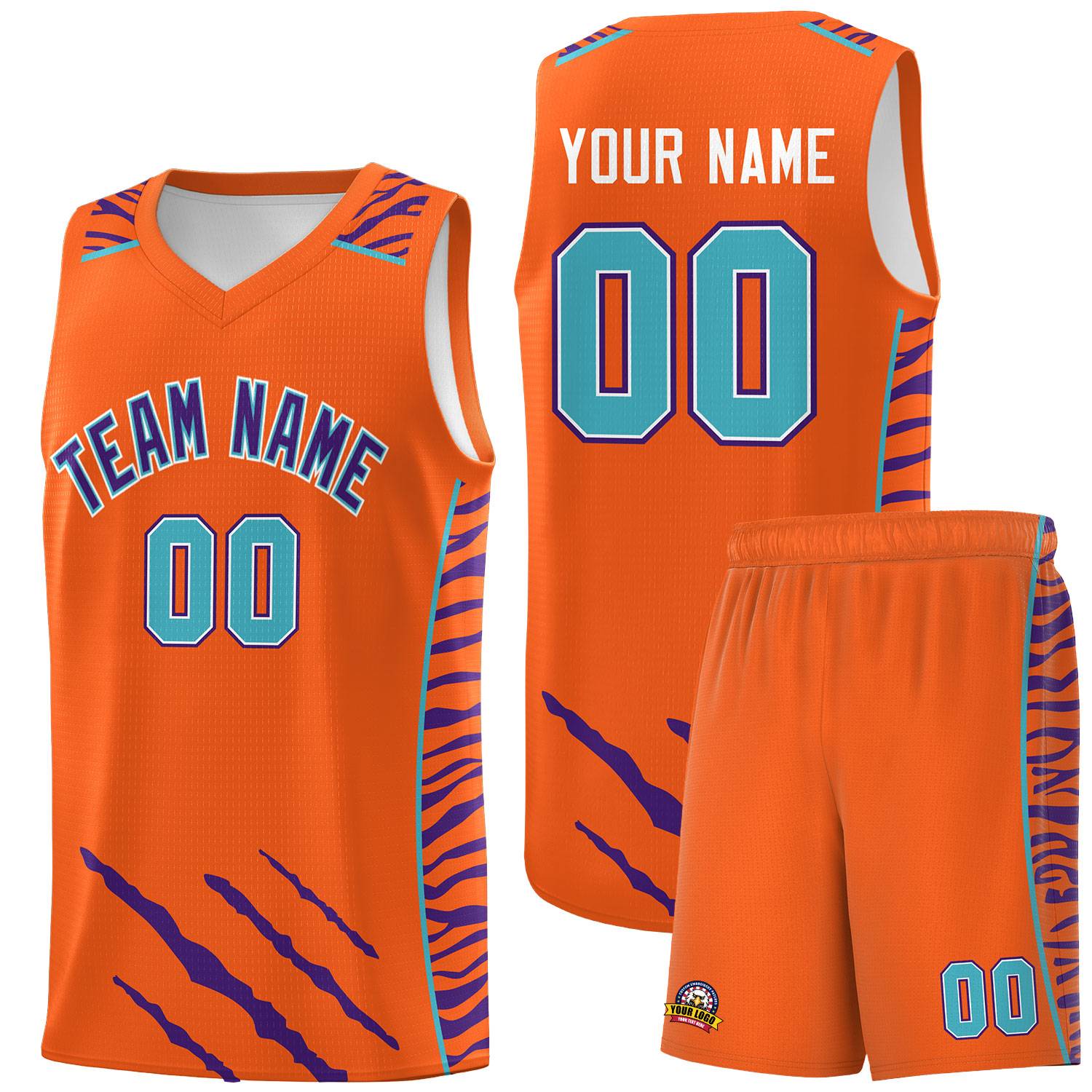 Custom Orange Personalized Tiger Claw Pattern Sports Uniform Basketball Jersey
