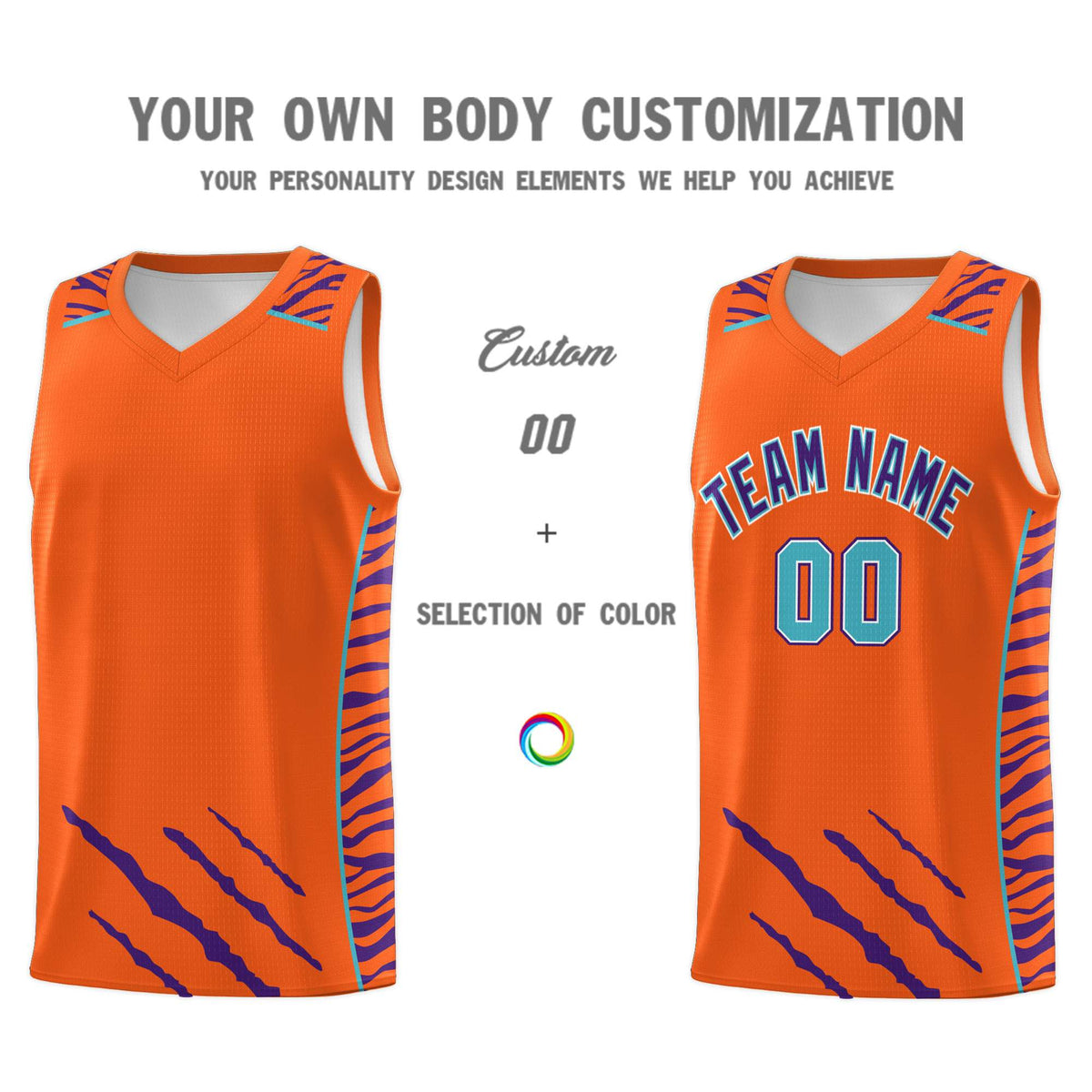 Custom Orange Personalized Tiger Claw Pattern Sports Uniform Basketball Jersey