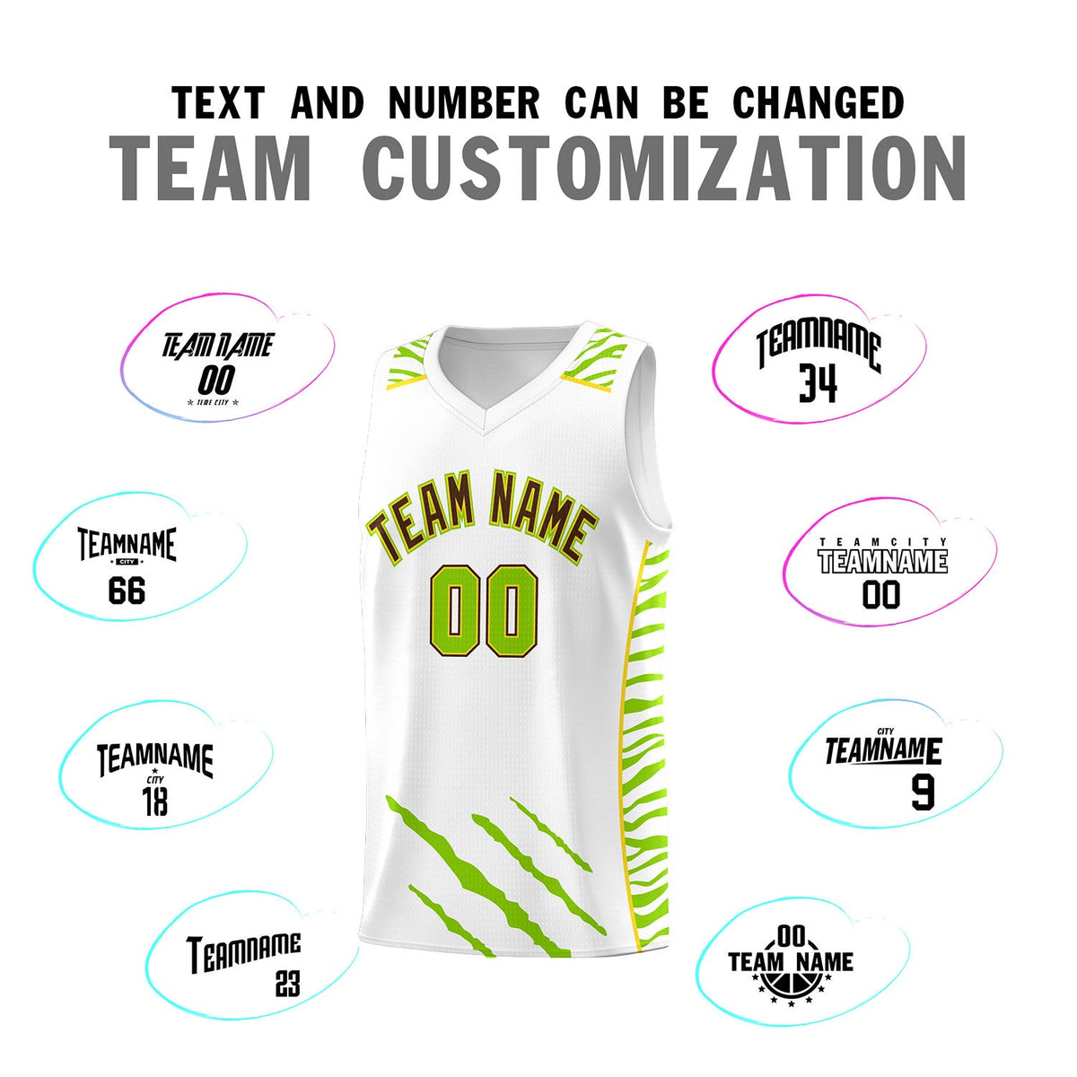 Custom White Personalized Tiger Claw Pattern Sports Uniform Basketball Jersey