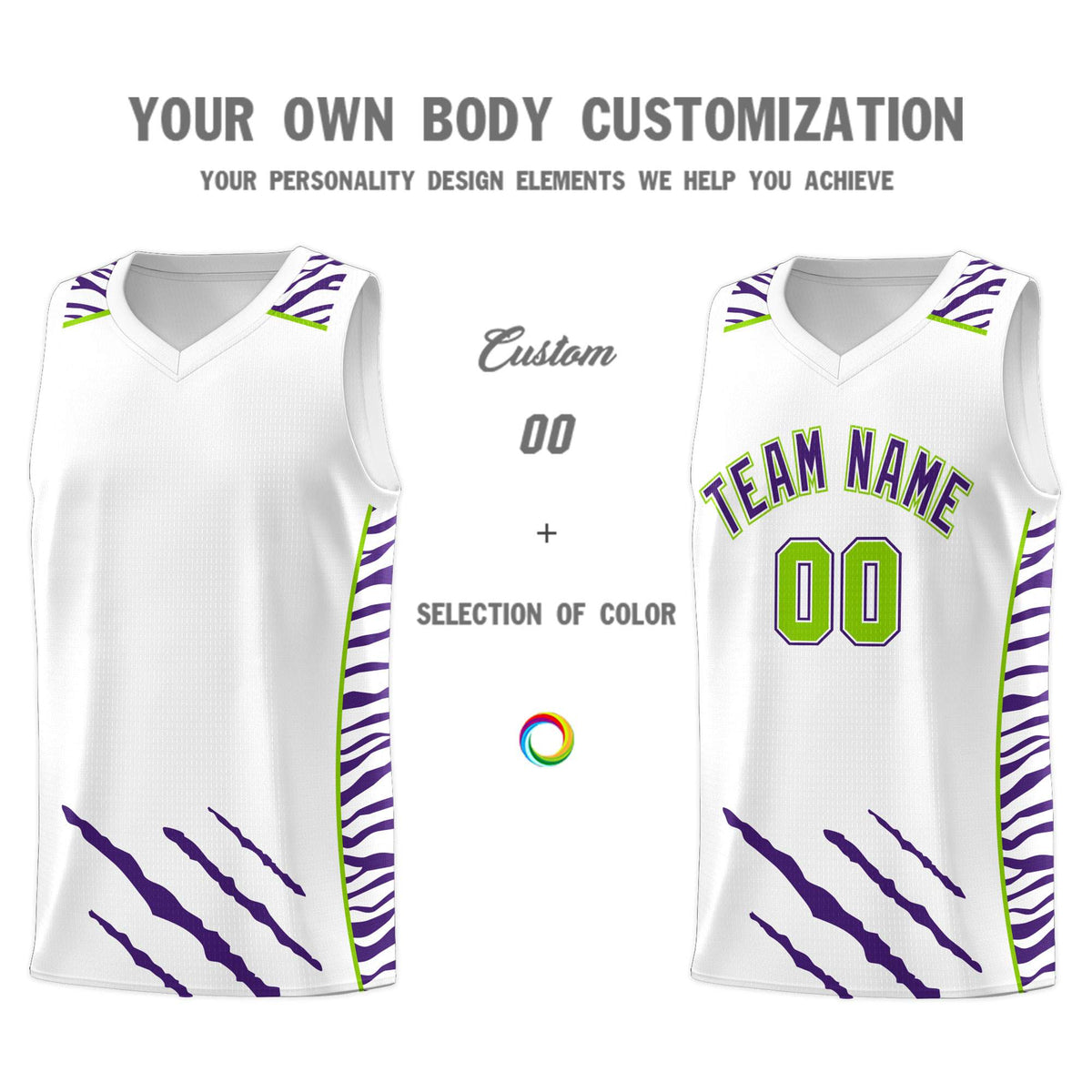 Custom White Personalized Tiger Claw Pattern Sports Uniform Basketball Jersey