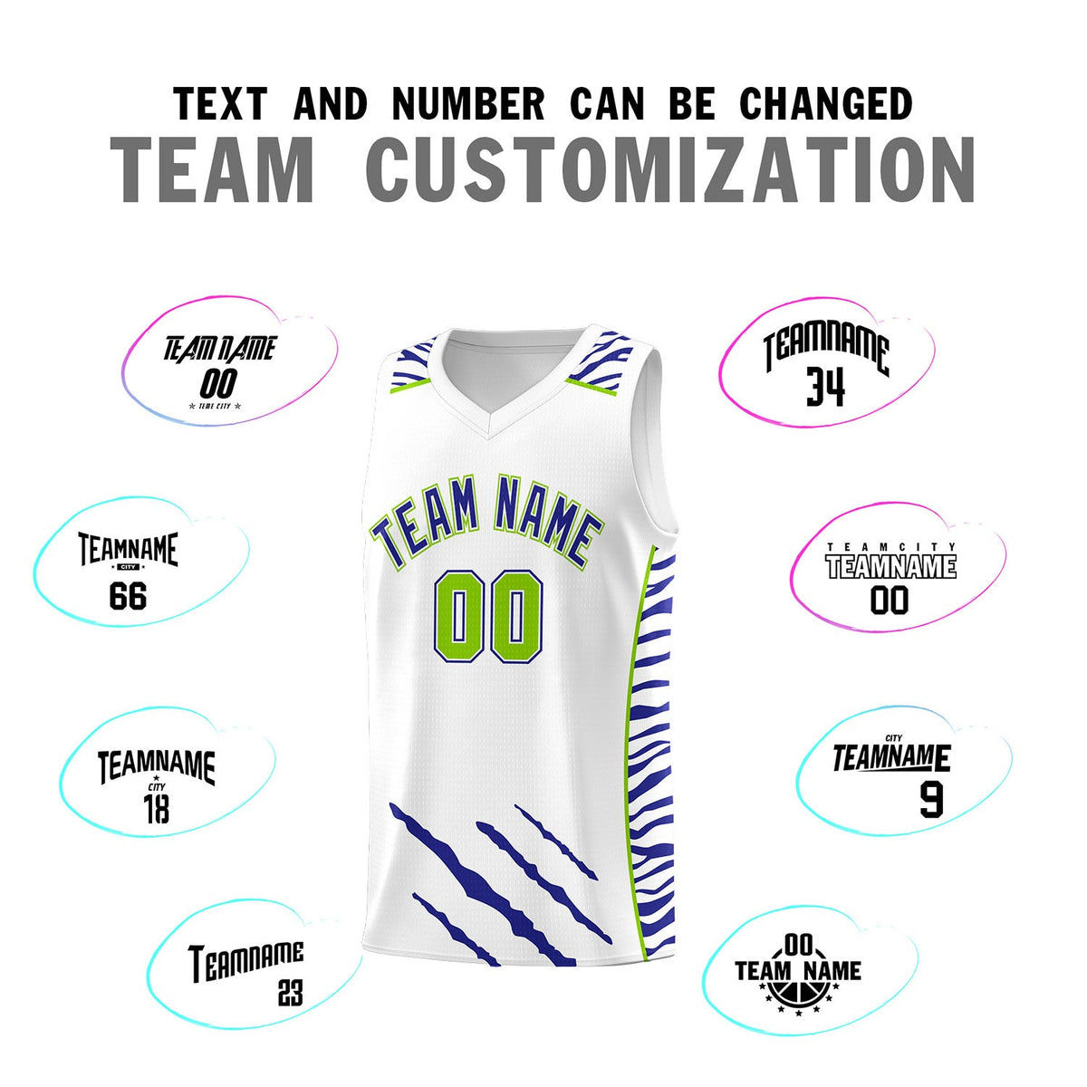Custom White Personalized Tiger Claw Pattern Sports Uniform Basketball Jersey