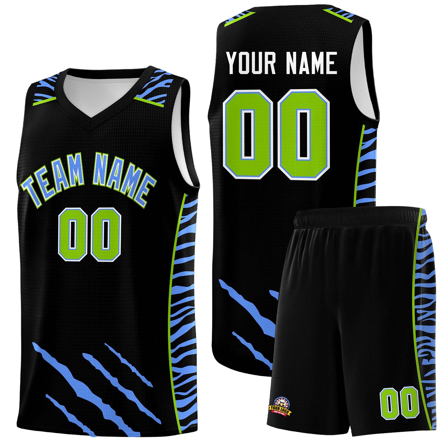 Custom Black Personalized Tiger Claw Pattern Sports Uniform Basketball Jersey