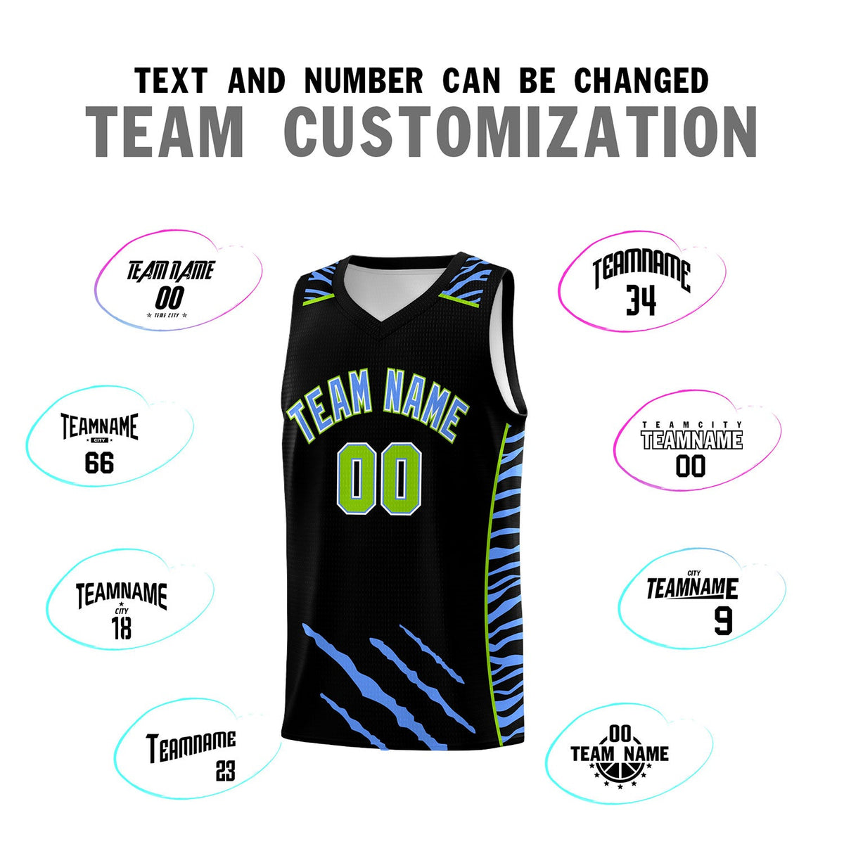 Custom Black Personalized Tiger Claw Pattern Sports Uniform Basketball Jersey