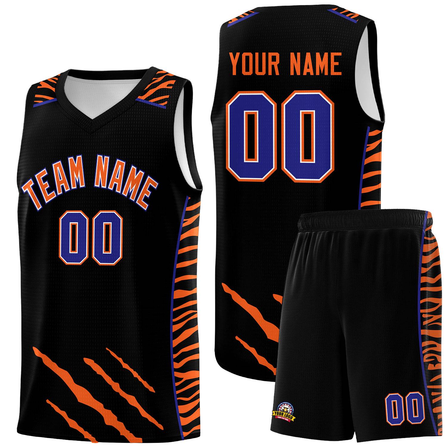 Custom Black Personalized Tiger Claw Pattern Sports Uniform Basketball Jersey