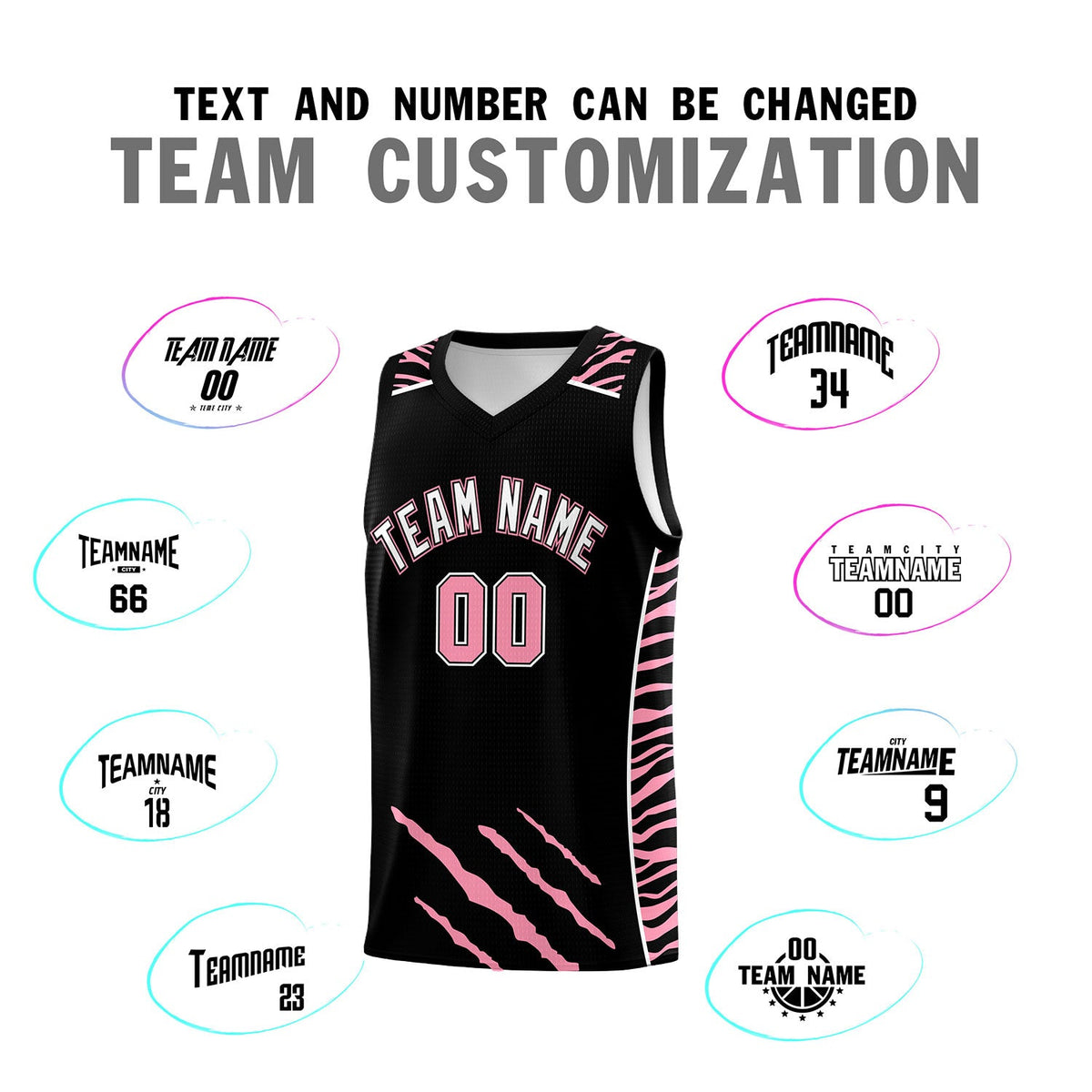 Custom Black Personalized Tiger Claw Pattern Sports Uniform Basketball Jersey
