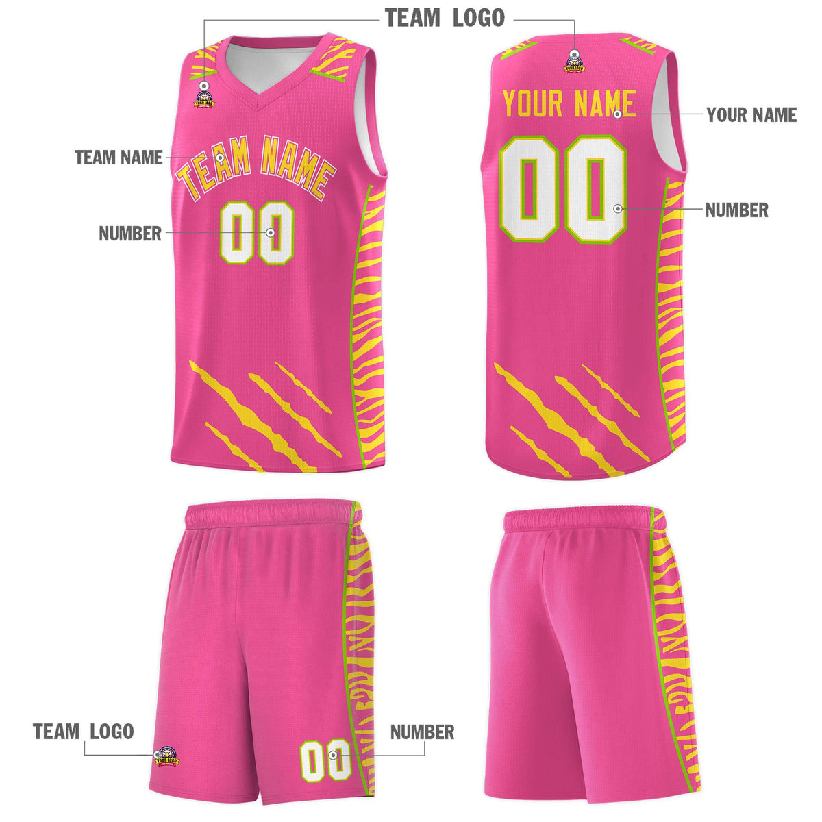 Custom Pink Personalized Tiger Claw Pattern Sports Uniform Basketball Jersey
