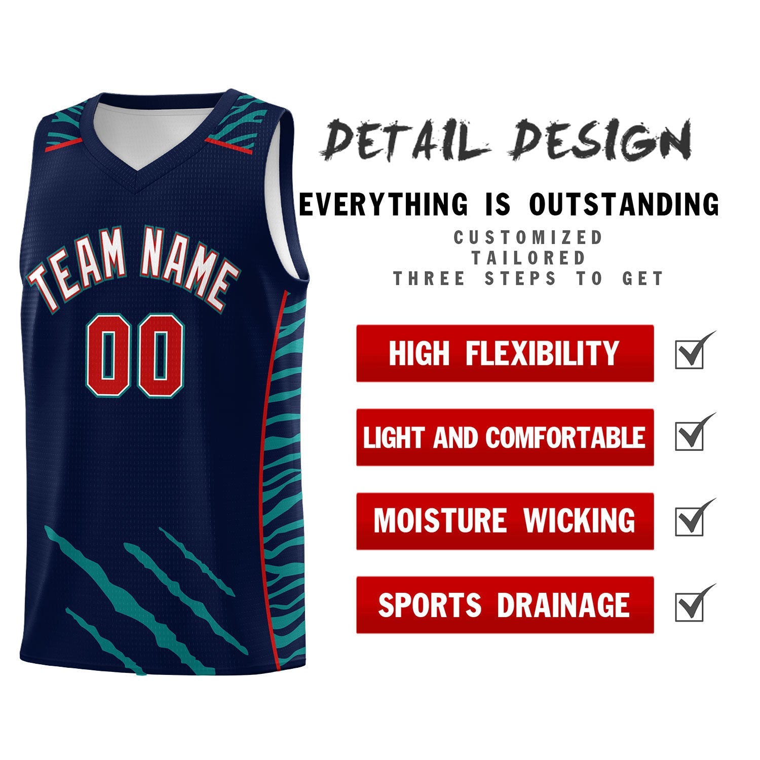 Custom Navy Personalized Tiger Claw Pattern Sports Uniform Basketball Jersey