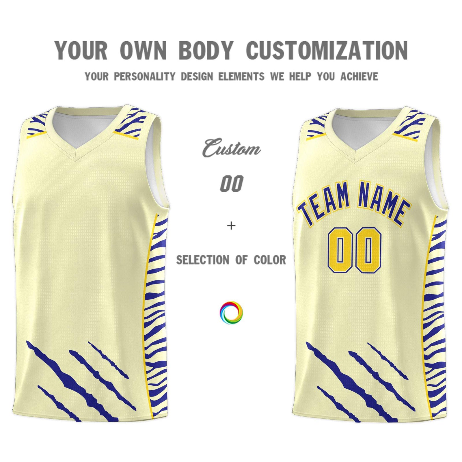 Custom Cream Personalized Tiger Claw Pattern Sports Uniform Basketball Jersey