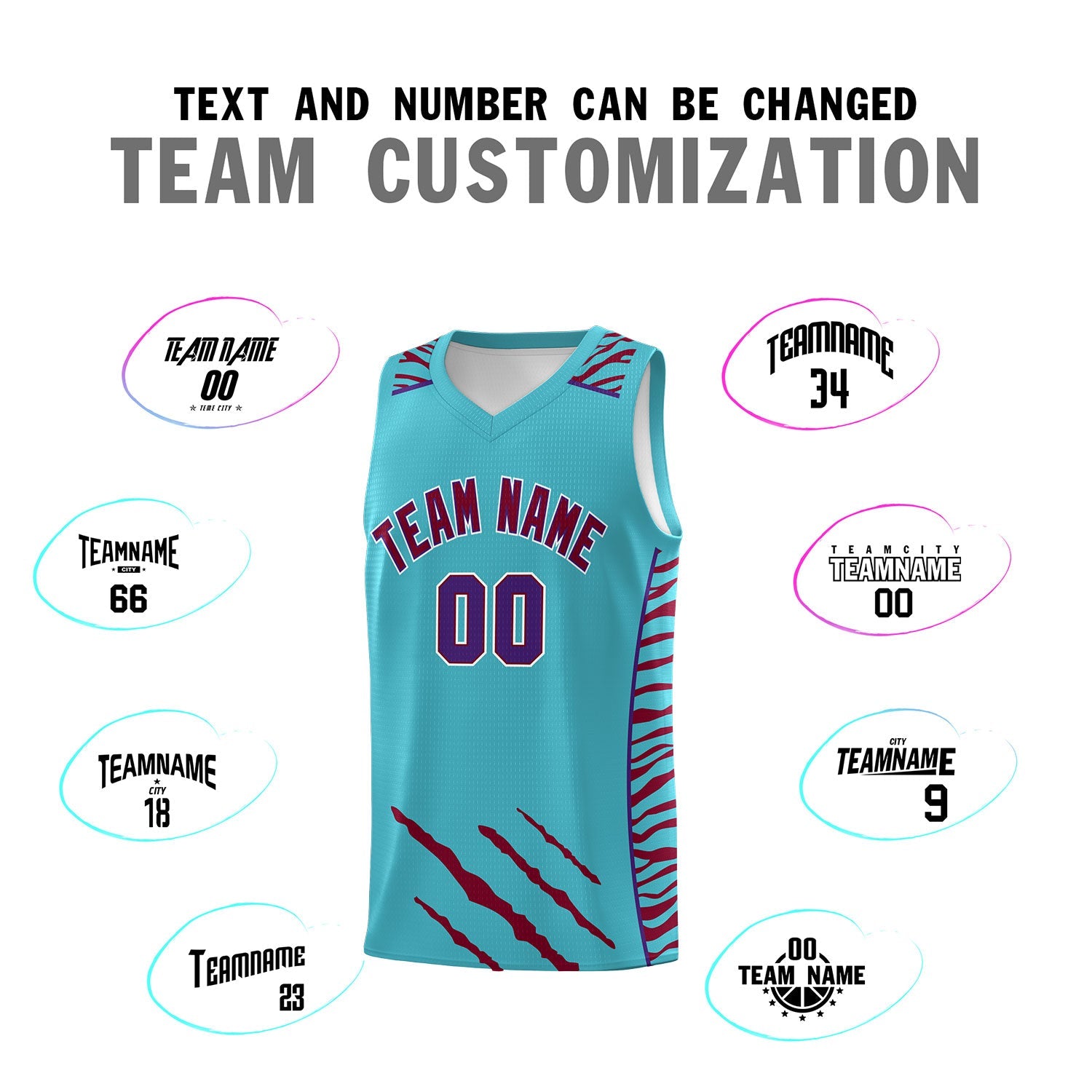 Custom Sky Blue Personalized Tiger Claw Pattern Sports Uniform Basketball Jersey