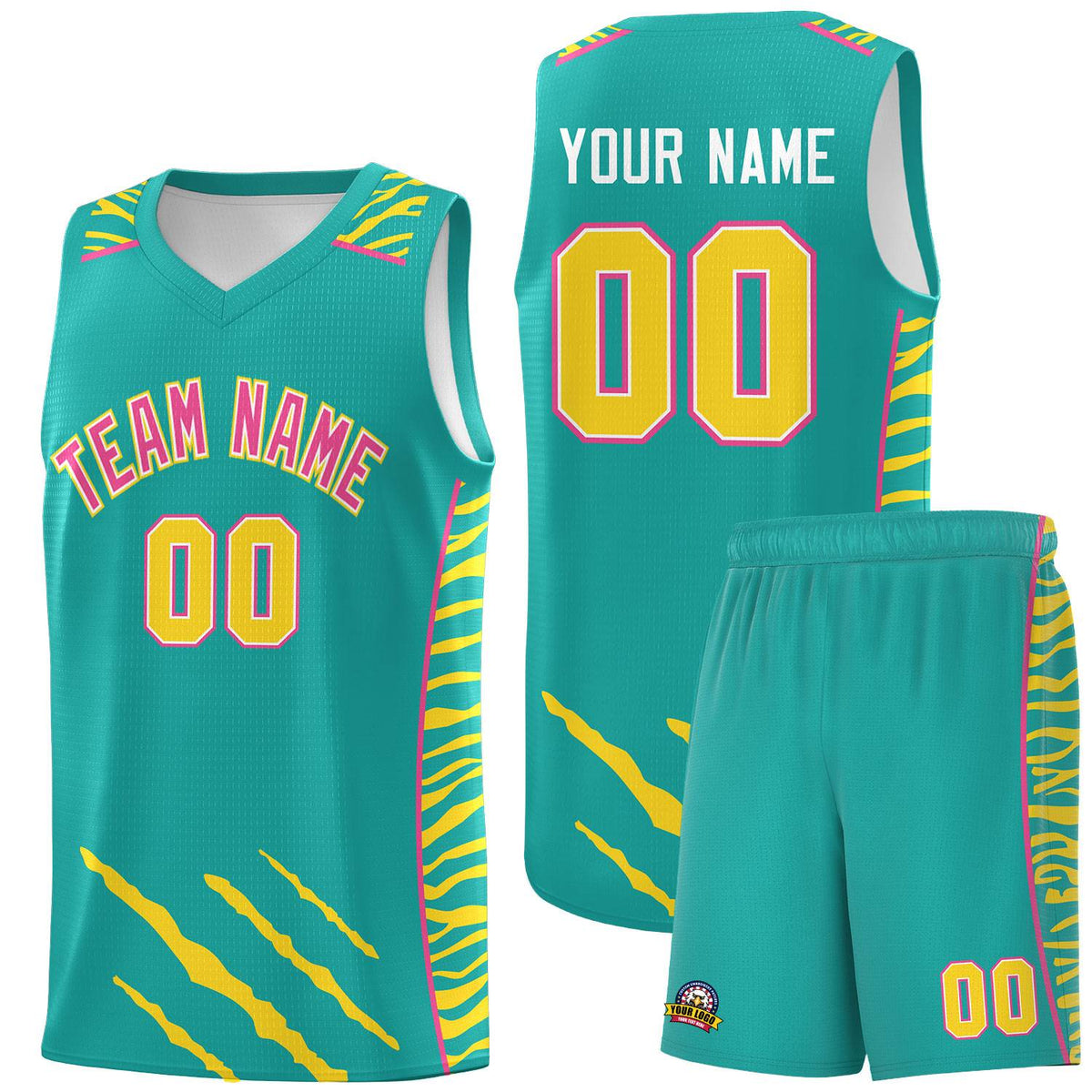 Custom Aqua Personalized Tiger Claw Pattern Sports Uniform Basketball Jersey