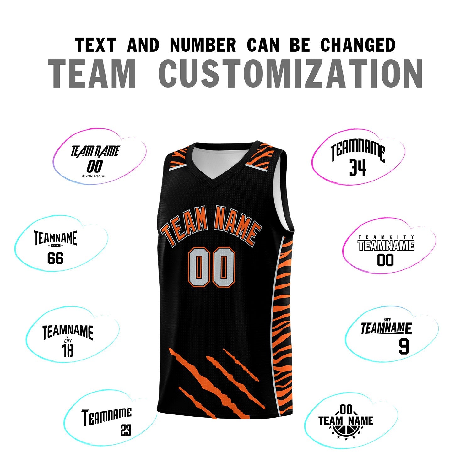 Custom Black Personalized Tiger Claw Pattern Sports Uniform Basketball Jersey