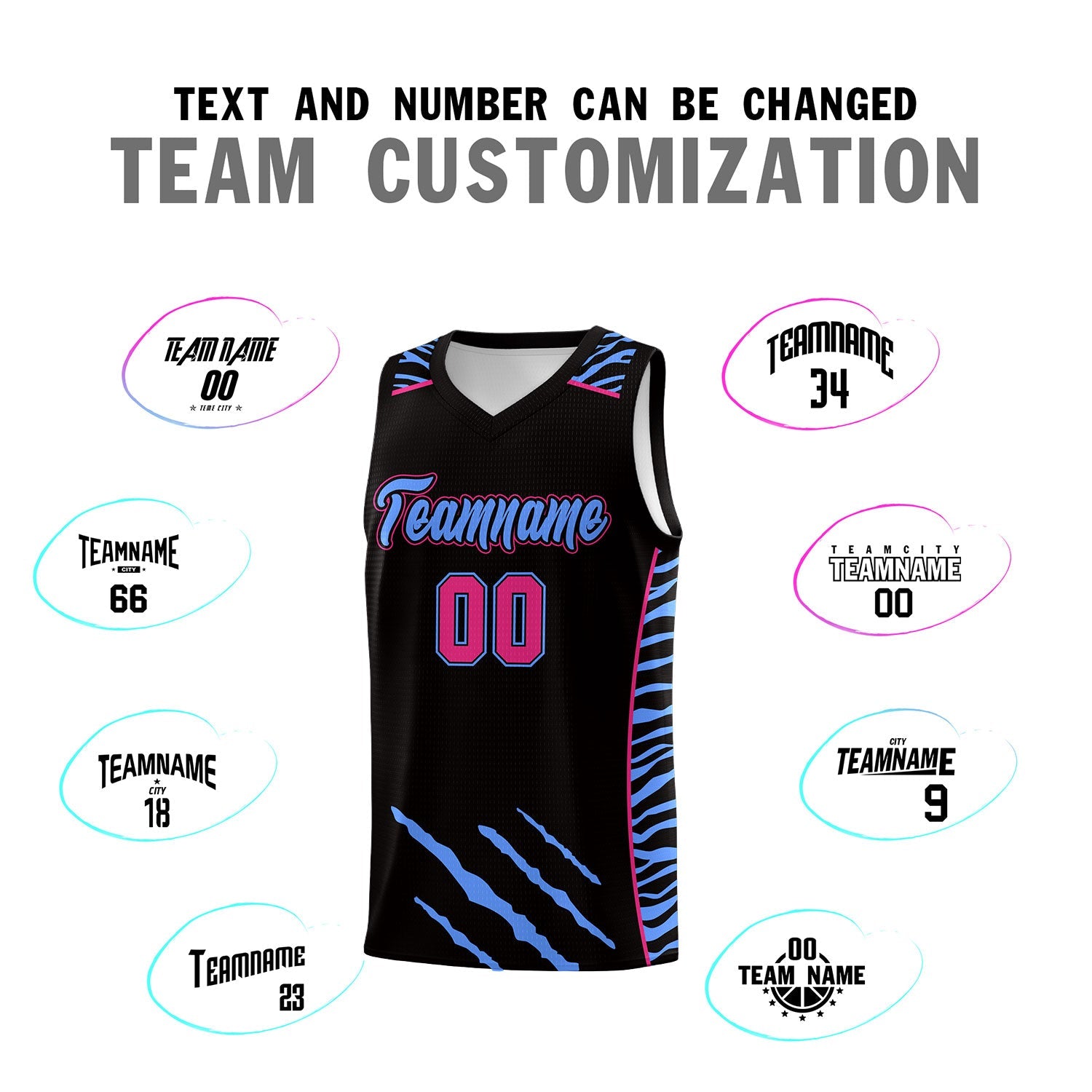 Custom Black Personalized Tiger Claw Pattern Sports Uniform Basketball Jersey